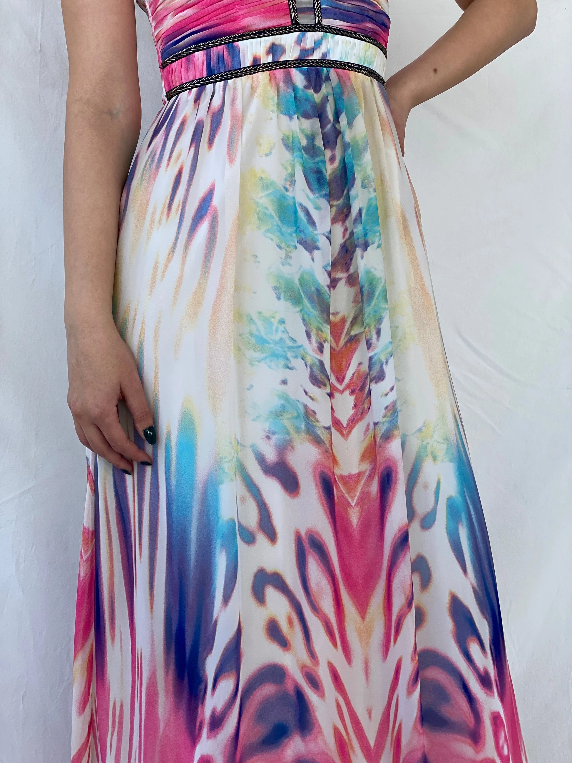NWT Little Mistress London Maxi Beaded Water Color Dress - M - Balagan Vintage Maxi Dress Ayah, consignment, dress, maxi dress, Sadouf, Wedding Guest, winter