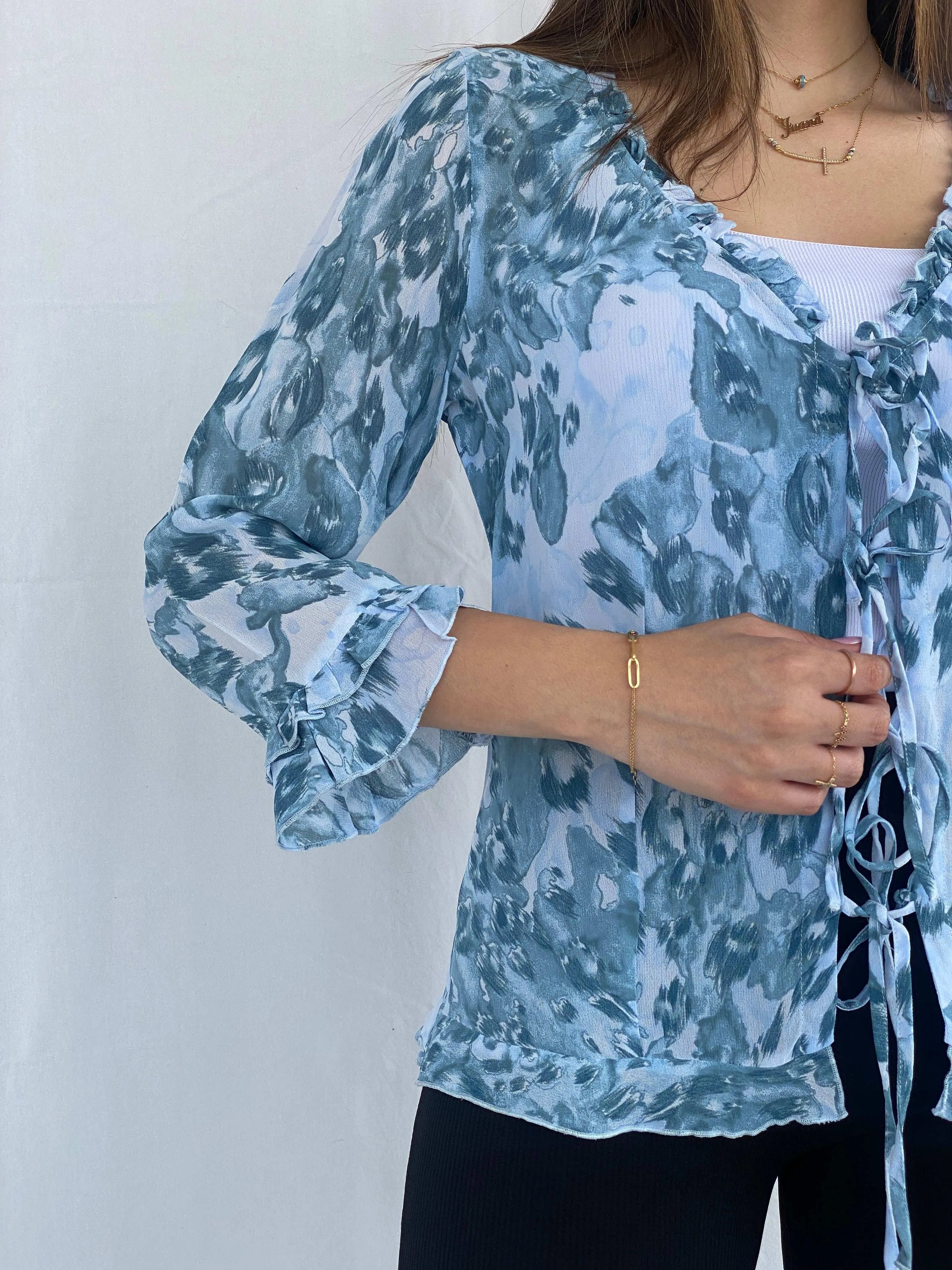 Per Una by Marks&Spencer Sheer Blue Cardigan Size L - Balagan Vintage Cardigan cardigan, full sleeve shirt, groovy, groovy print, groovy shirt, Juana, women skirt