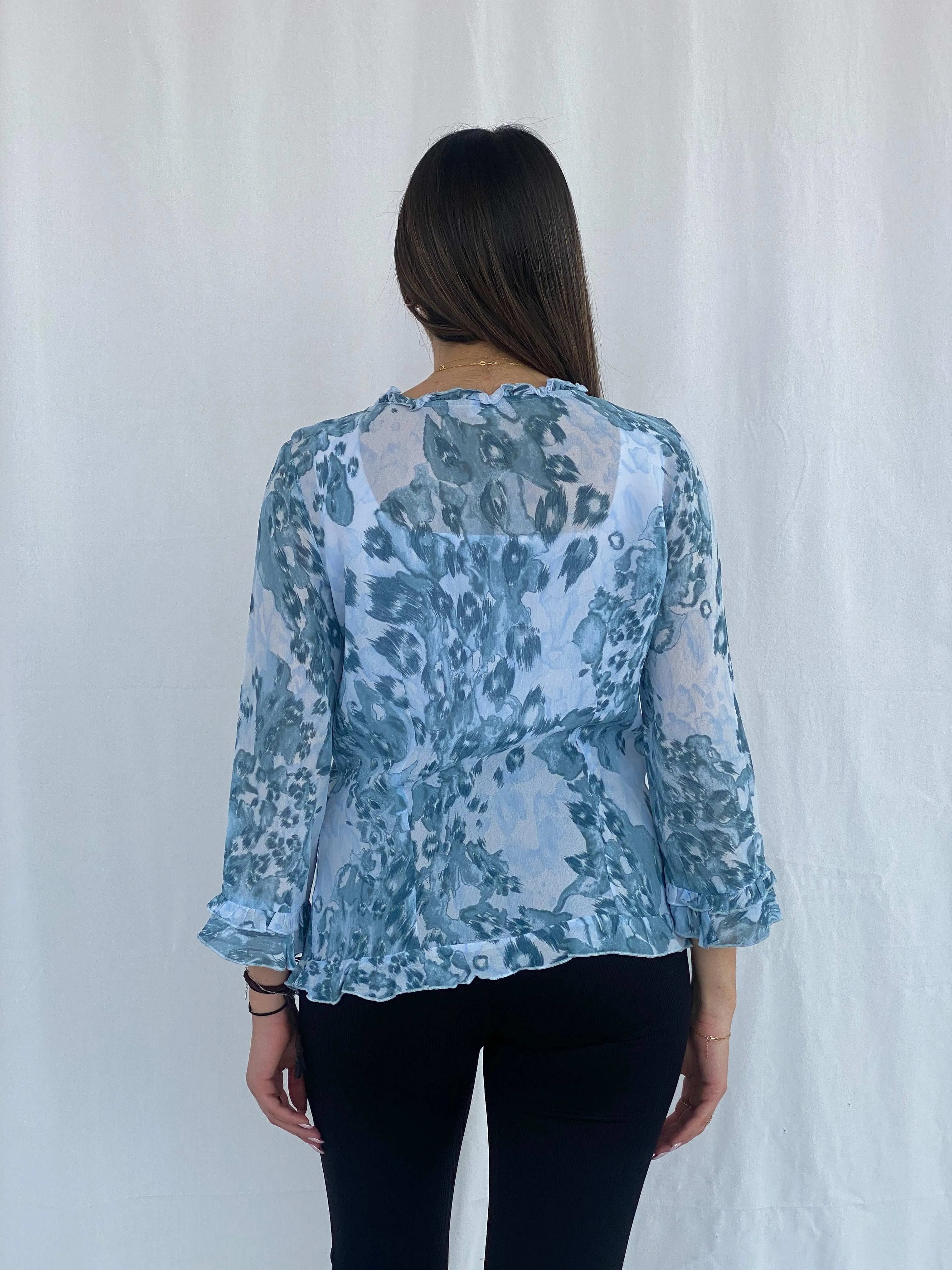 Per Una by Marks&Spencer Sheer Blue Cardigan Size L - Balagan Vintage Cardigan cardigan, full sleeve shirt, groovy, groovy print, groovy shirt, Juana, women skirt