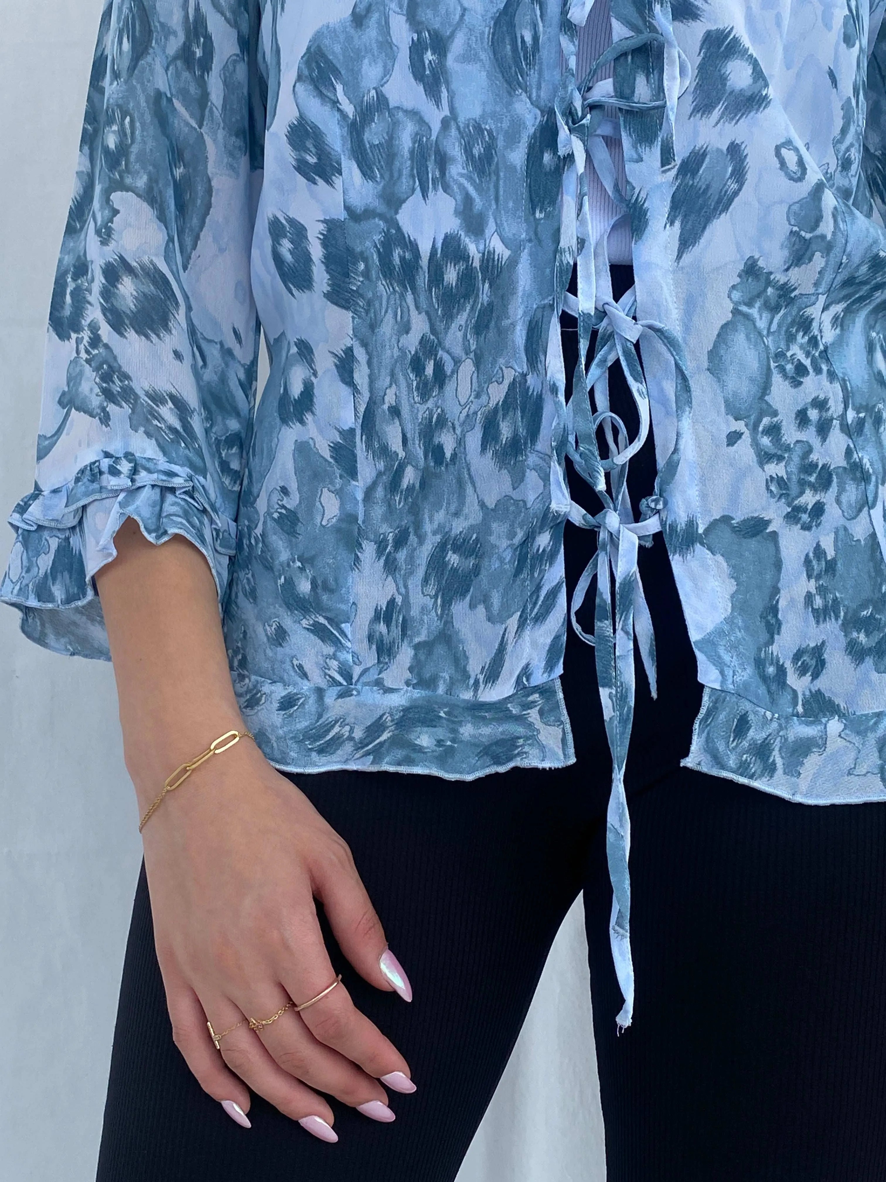 Per Una by Marks&Spencer Sheer Blue Cardigan Size L - Balagan Vintage Cardigan cardigan, full sleeve shirt, groovy, groovy print, groovy shirt, Juana, women skirt
