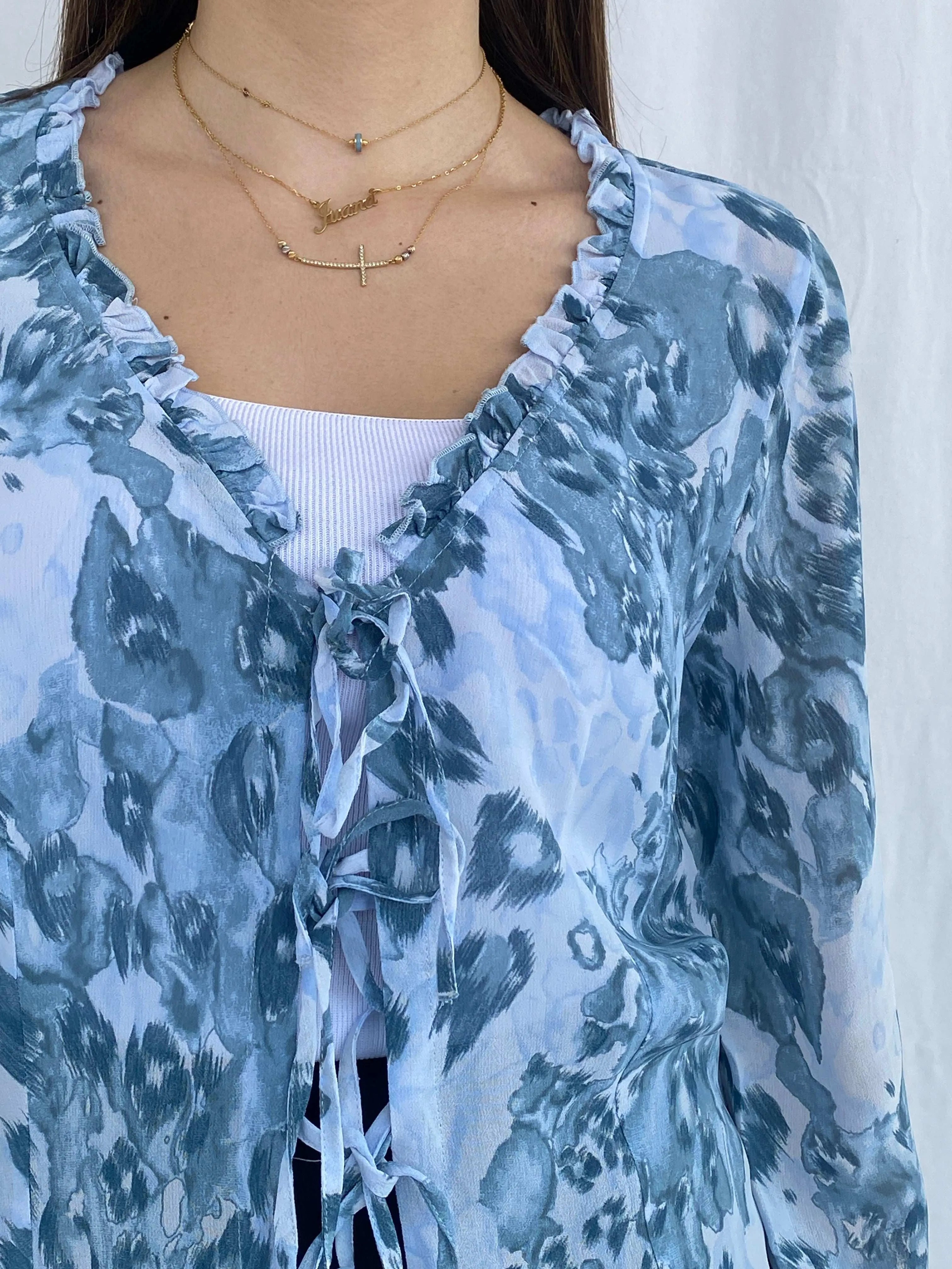 Per Una by Marks&Spencer Sheer Blue Cardigan Size L - Balagan Vintage Cardigan cardigan, full sleeve shirt, groovy, groovy print, groovy shirt, Juana, women skirt