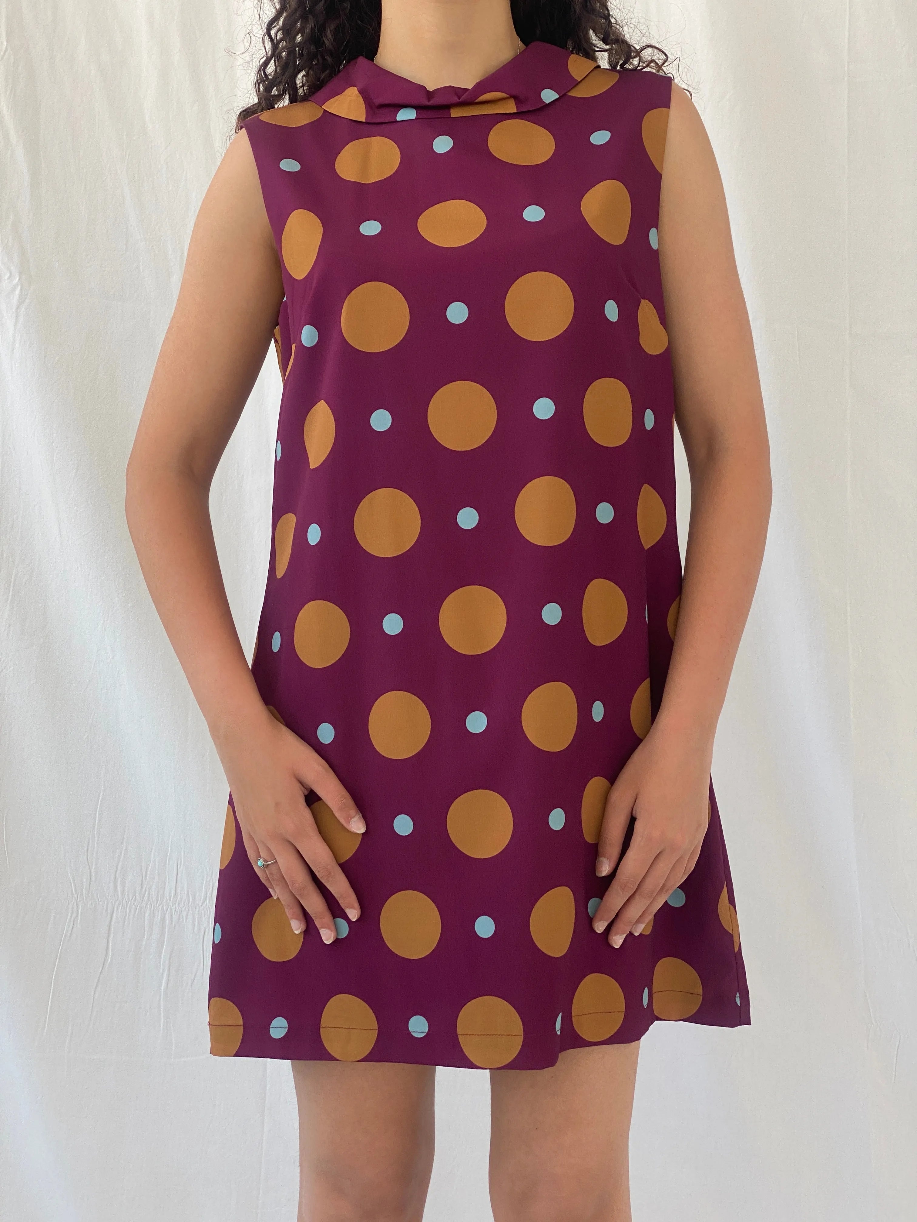 Princess Highway 60s-Inspired Dots Purple Turtle Neck Short Dress - L - Balagan Vintage Midi Dress Celine, dress, midi dress, Y2K dress
