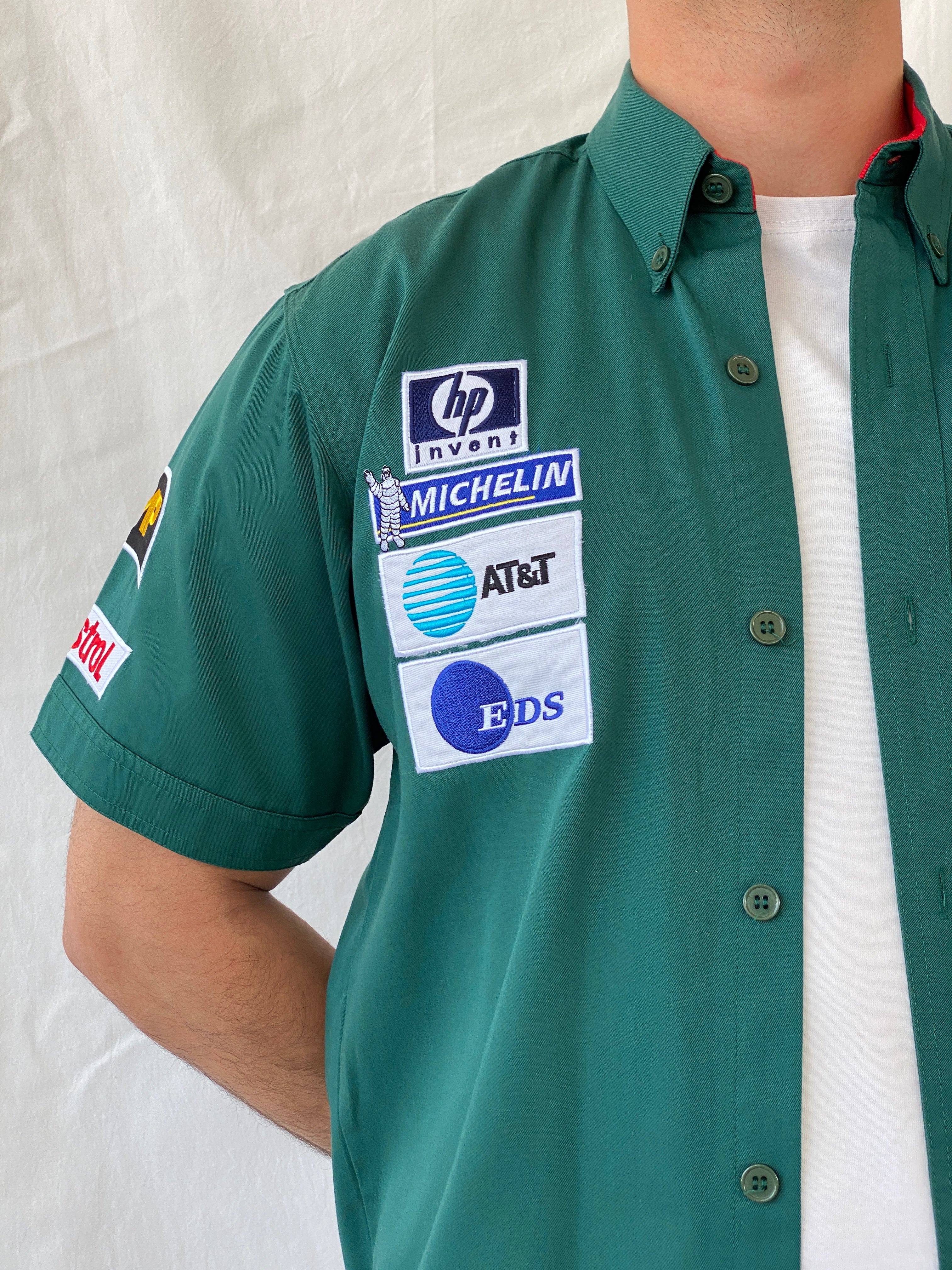 Rare Vintage 2000s Jaguar Racing Beck’s F1 Motorsport Green Formula 1 Racing Shirt - L - Balagan Vintage Half Sleeve Shirt 90s, half sleeve shirt, mens shirt, NEW IN, racing jacket, Ramez, rare find, rare vintage, silk