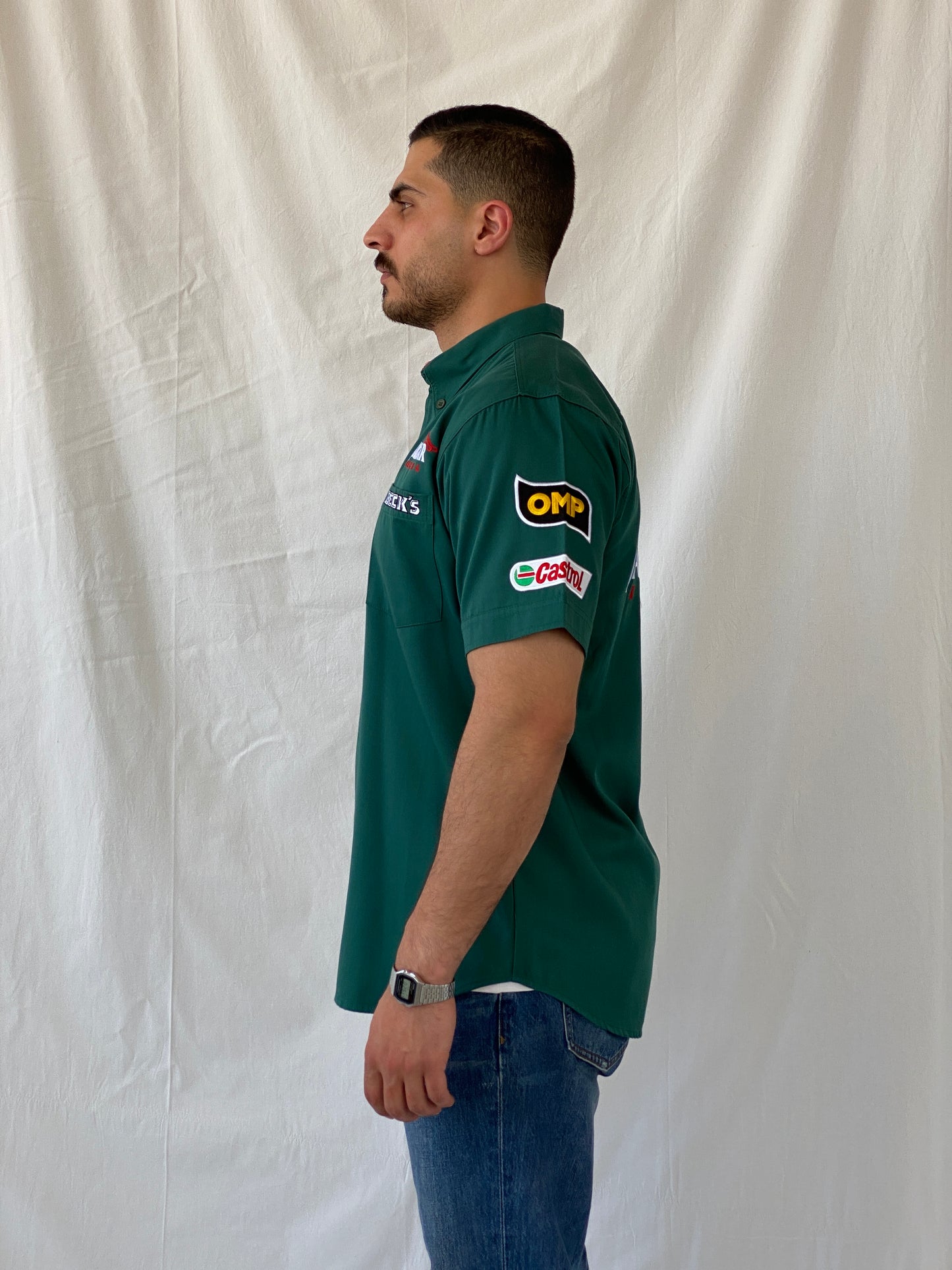 Rare Vintage 2000s Jaguar Racing Beck’s F1 Motorsport Green Formula 1 Racing Shirt - L - Balagan Vintage Half Sleeve Shirt 90s, half sleeve shirt, mens shirt, NEW IN, racing jacket, Ramez, rare find, rare vintage, silk