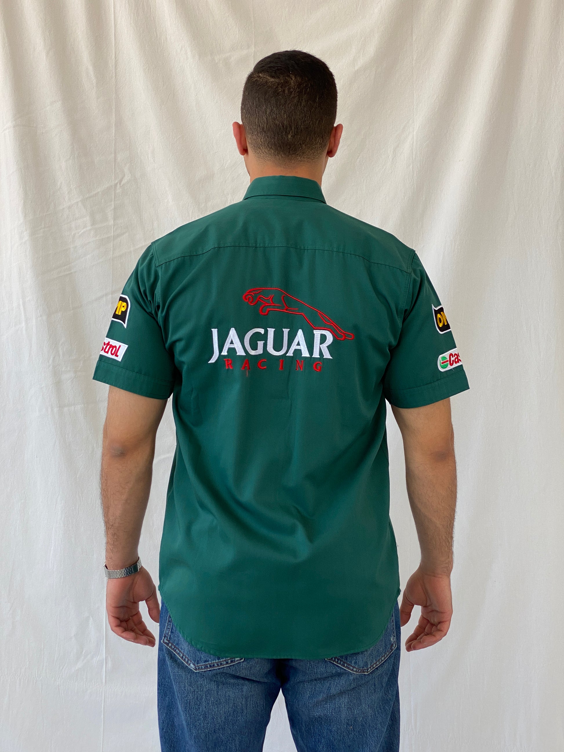 Rare Vintage 2000s Jaguar Racing Beck’s F1 Motorsport Green Formula 1 Racing Shirt - L - Balagan Vintage Half Sleeve Shirt 90s, half sleeve shirt, mens shirt, NEW IN, racing jacket, Ramez, rare find, rare vintage, silk