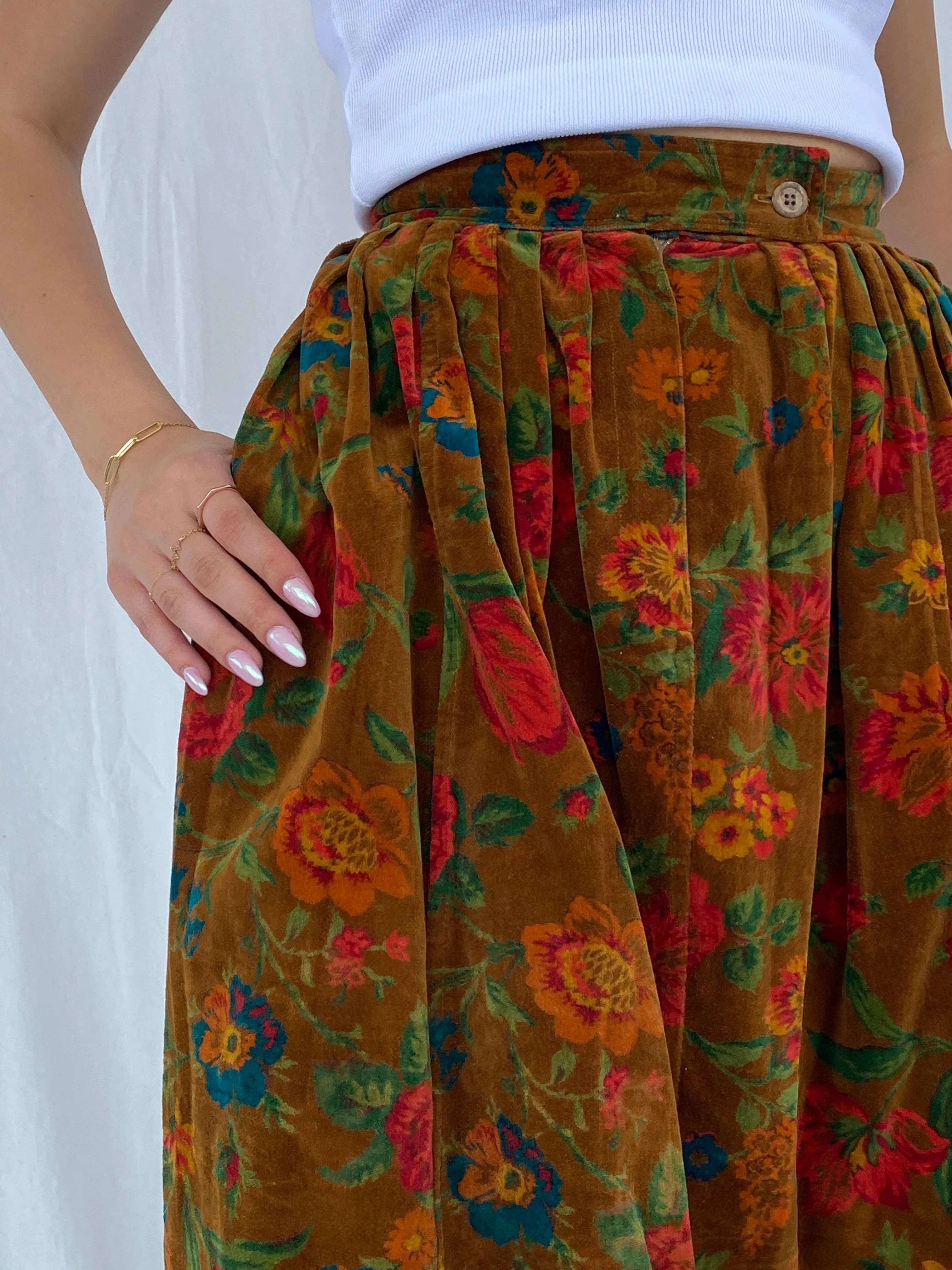 Rare Vintage 80s Kenzo Paris Midi Floral Corduroy Skirt - Balagan Vintage Midi Skirt 80s, floral, floral skirt, Juana, kenzo, rare find, rare vintage, women top