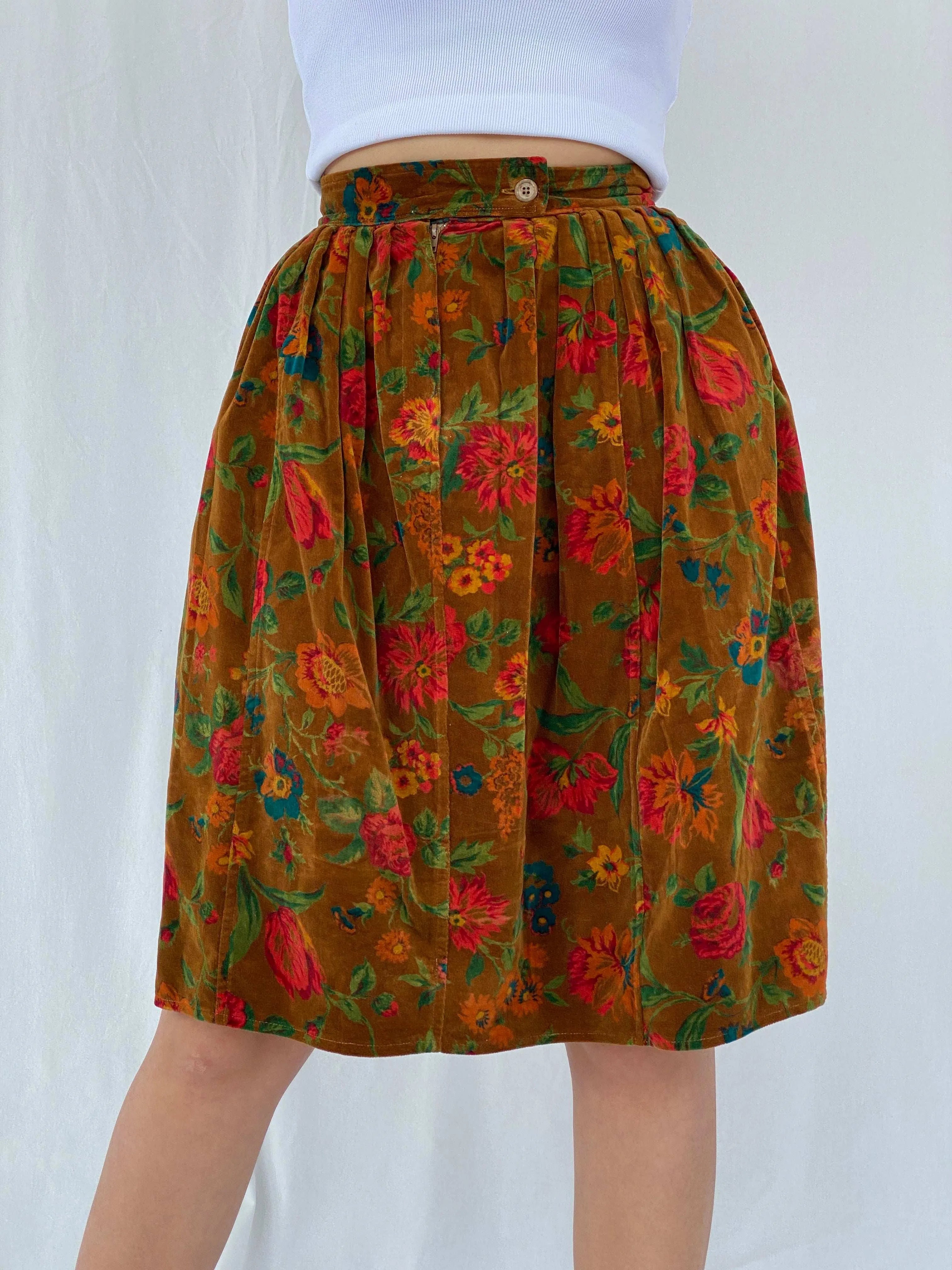 Rare Vintage 80s Kenzo Paris Midi Floral Corduroy Skirt - Balagan Vintage Midi Skirt 80s, floral, floral skirt, Juana, kenzo, rare find, rare vintage, women top