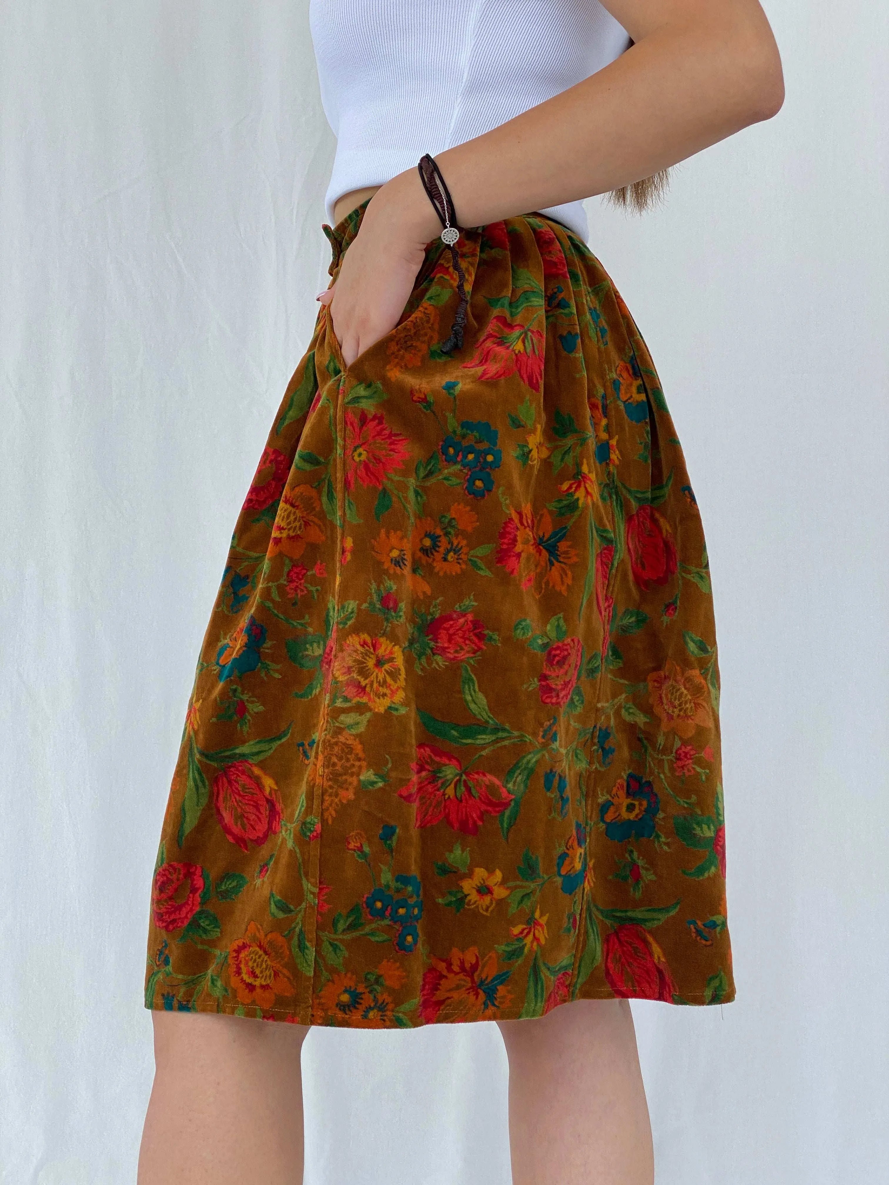 Rare Vintage 80s Kenzo Paris Midi Floral Corduroy Skirt - Balagan Vintage Midi Skirt 80s, floral, floral skirt, Juana, kenzo, rare find, rare vintage, women top