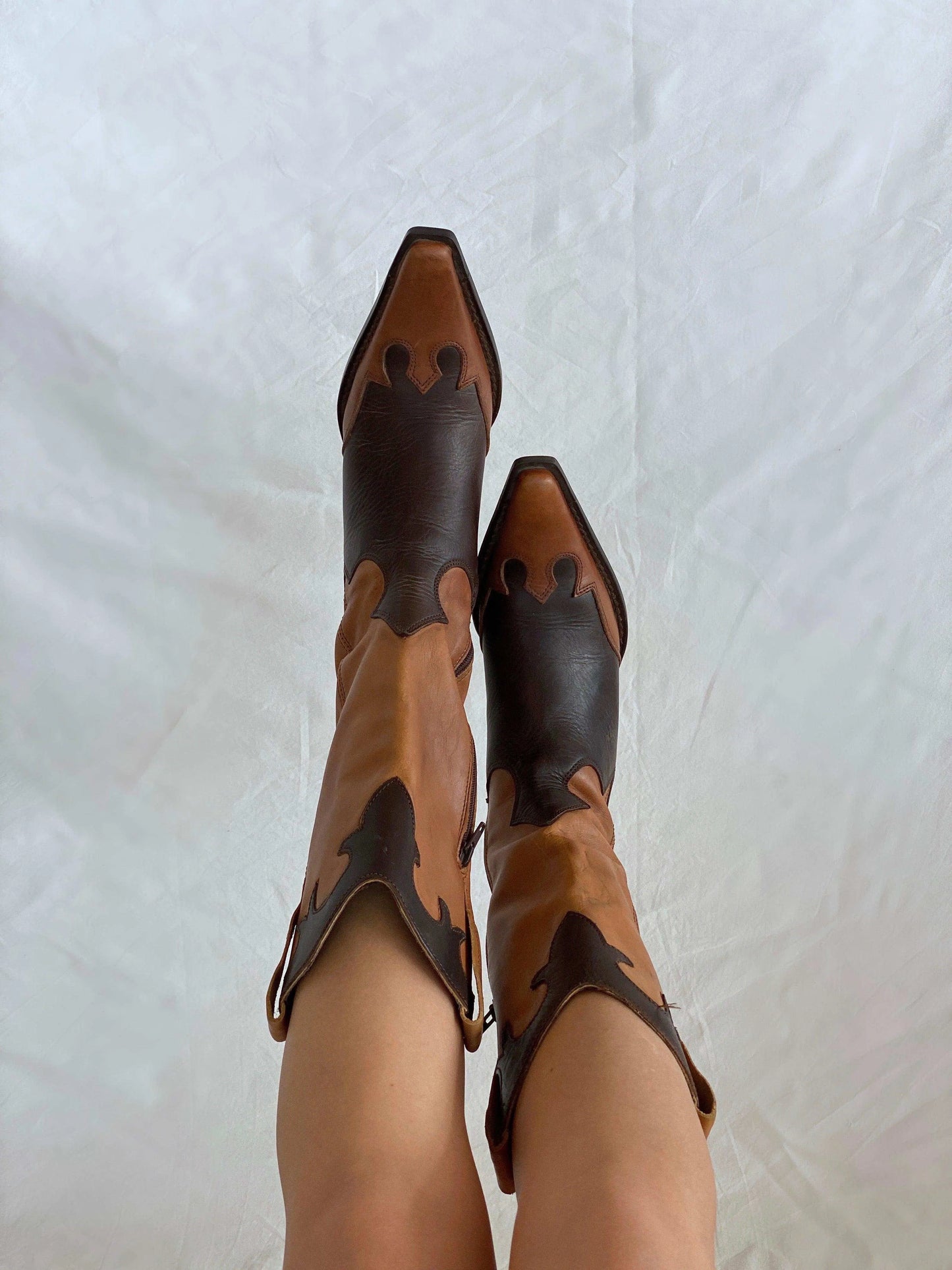 Rare Vintage 90s/00s Genuine Leather Mustang Shoes Cowboy Boots - Balagan Vintage Cowboy boots Boots, brown leather, cowboy boots, genuine leather