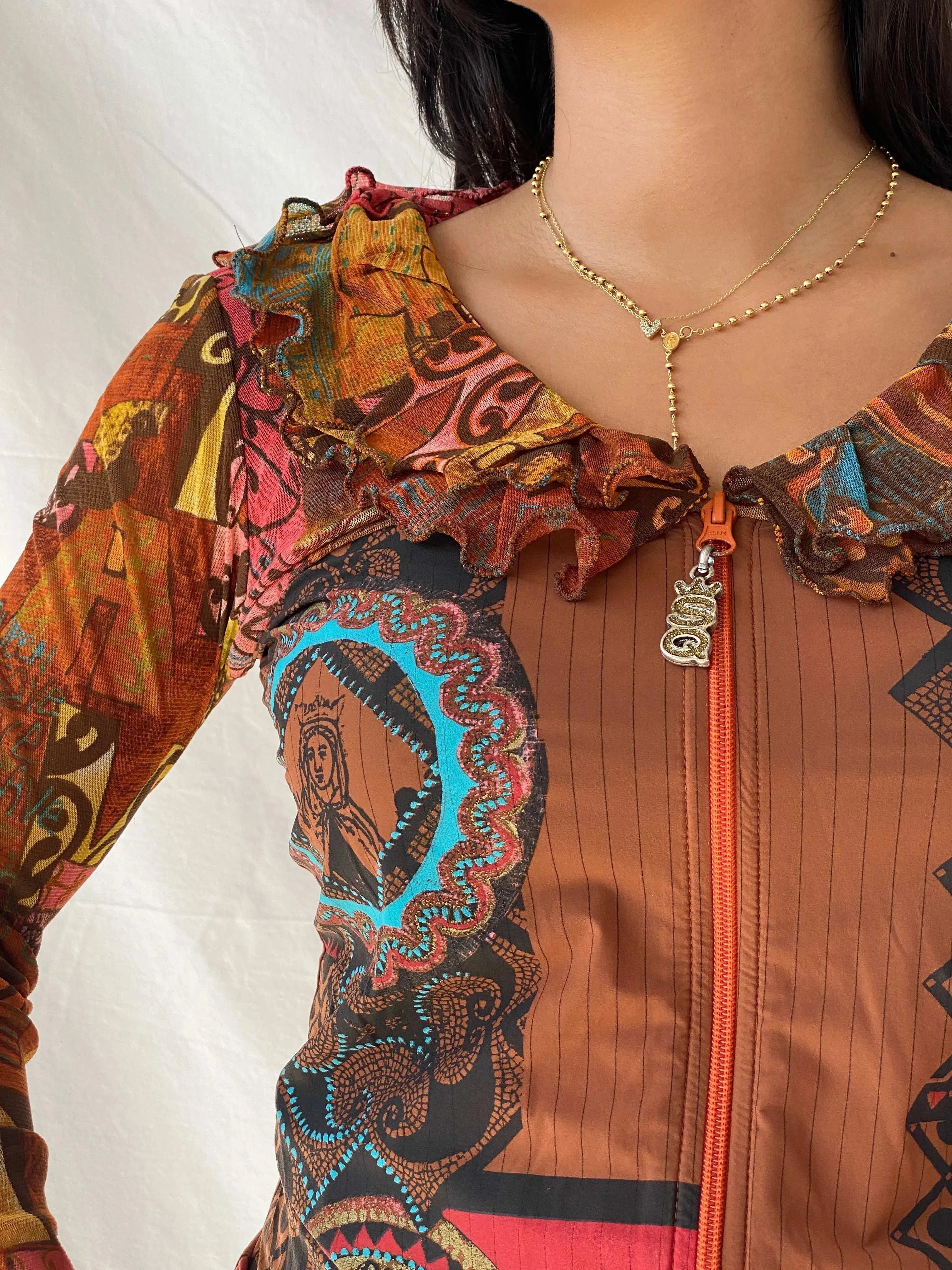 Rare Vintage Save The Queen Graphic Multicolored Zip Up Mesh Top - M - Balagan Vintage Full Sleeve Top 00s, Deals, full sleeve top, Lana, save the queen, summer