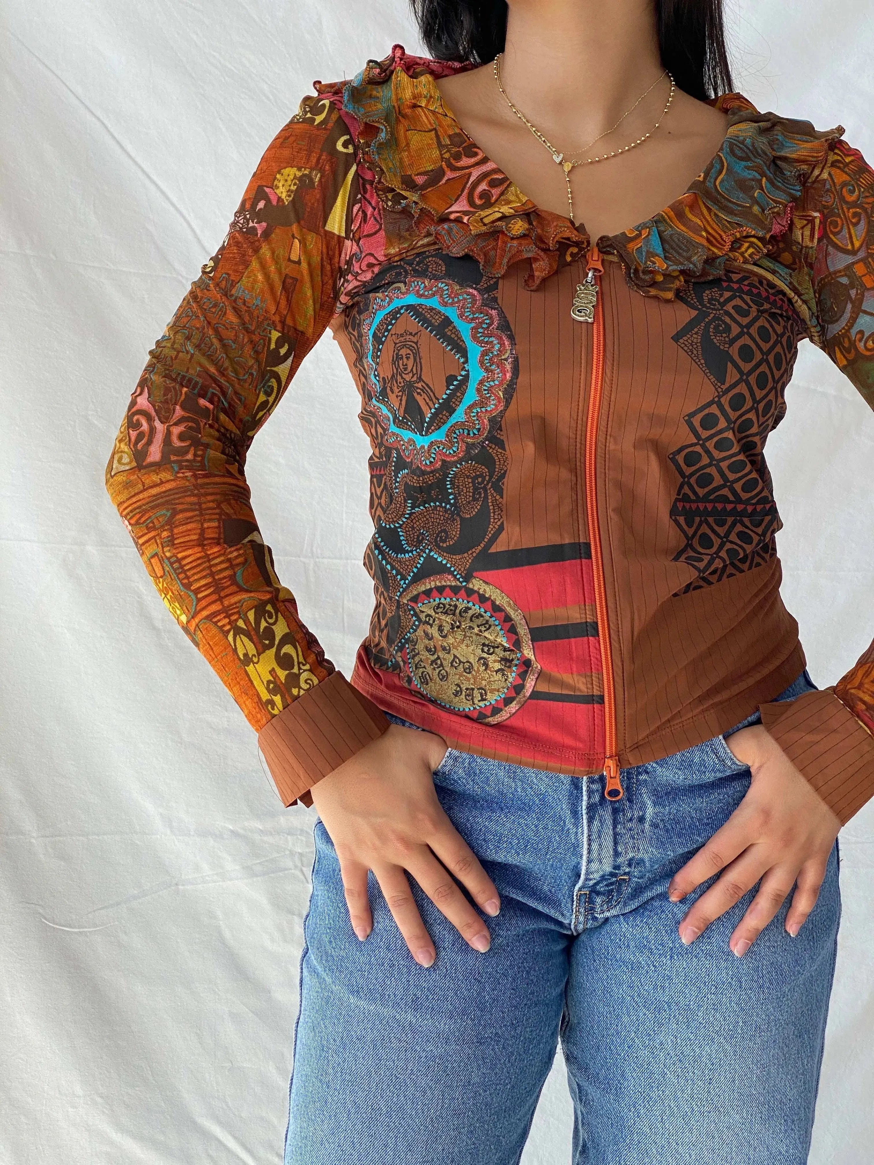 Rare Vintage Save The Queen Graphic Multicolored Zip Up Mesh Top - M - Balagan Vintage Full Sleeve Top 00s, Deals, full sleeve top, Lana, save the queen, summer