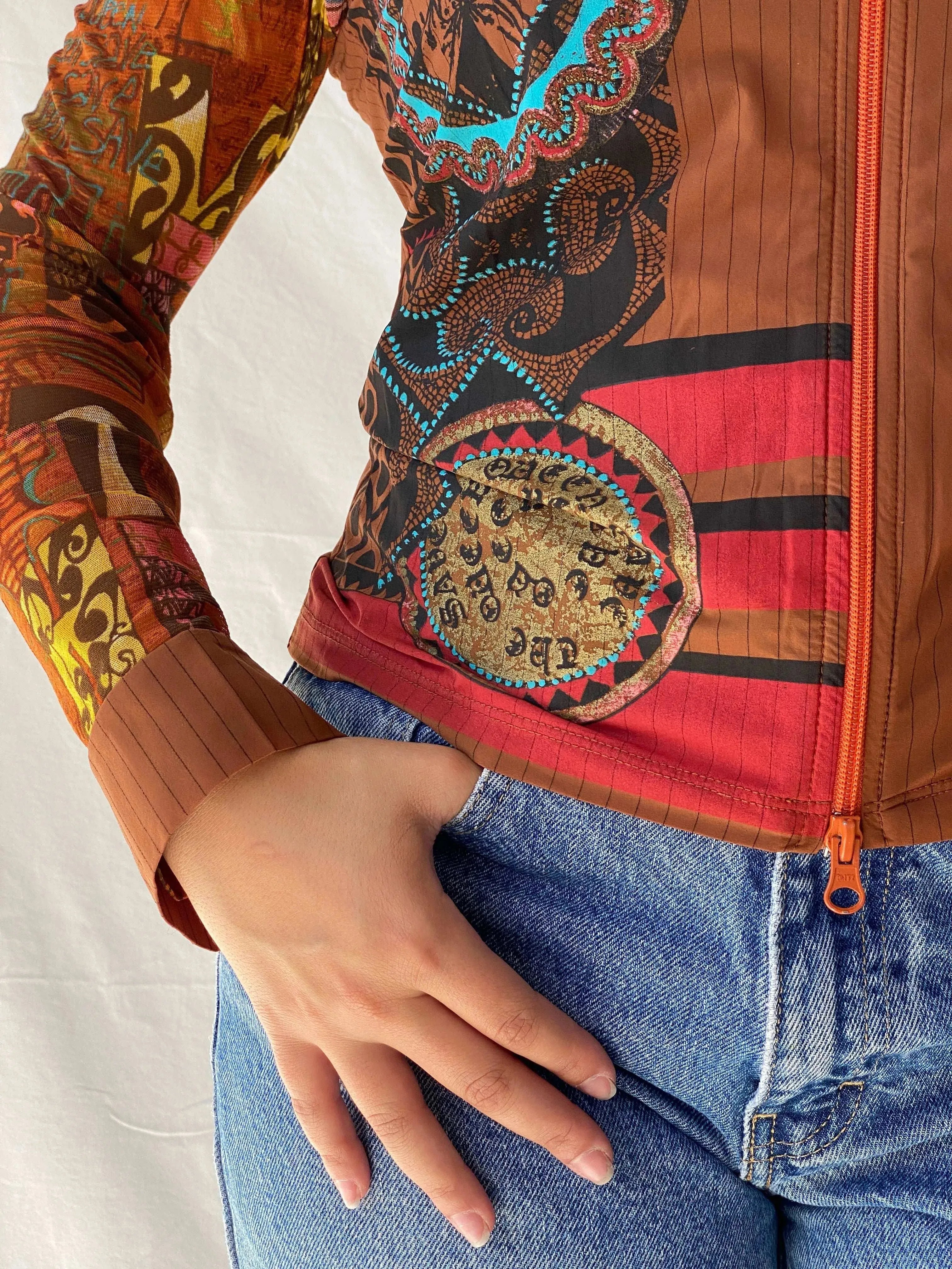 Rare Vintage Save The Queen Graphic Multicolored Zip Up Mesh Top - M - Balagan Vintage Full Sleeve Top 00s, Deals, full sleeve top, Lana, save the queen, summer