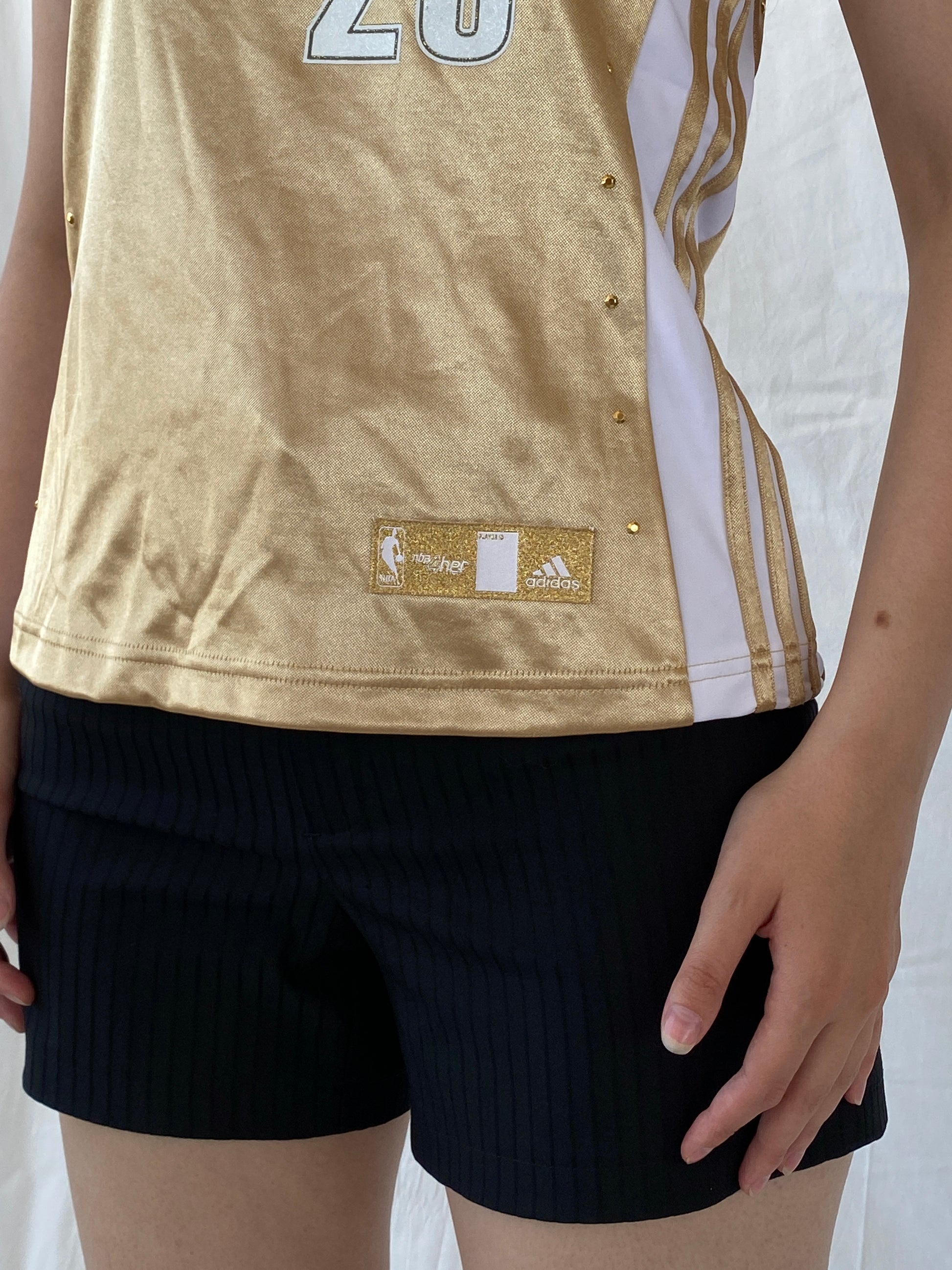 Rare Y2K Adidas NBA LeBron James #23 Gold Cleveland Cavaliers For Her Sporty Basketball Jersey - S - Balagan Vintage Jersey 00s, adidas, Ayah, beaded, Jersey, NEW IN, summer, women top