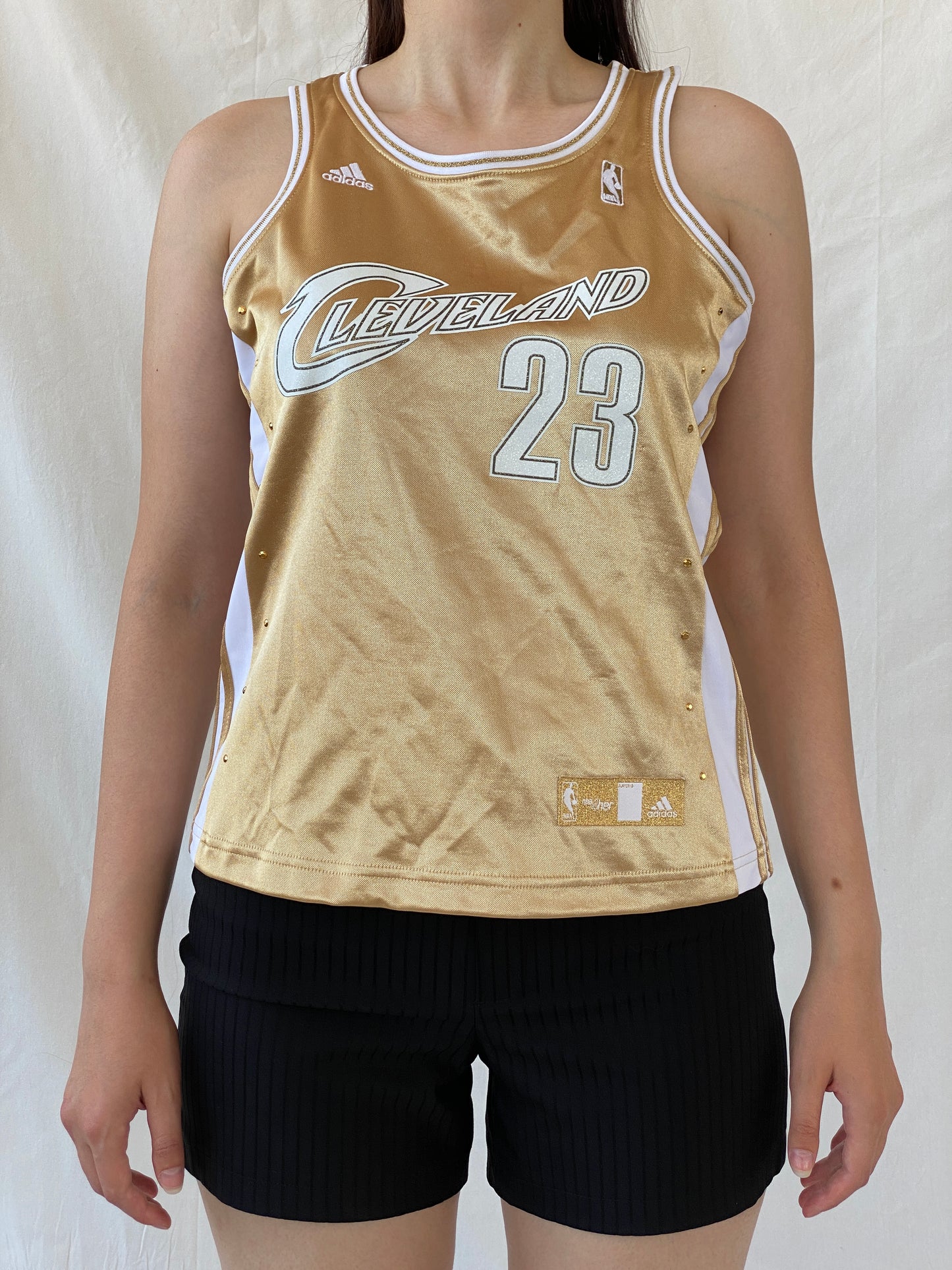 Rare Y2K Adidas NBA LeBron James #23 Gold Cleveland Cavaliers For Her Sporty Basketball Jersey - S - Balagan Vintage Jersey 00s, adidas, Ayah, beaded, Jersey, NEW IN, summer, women top