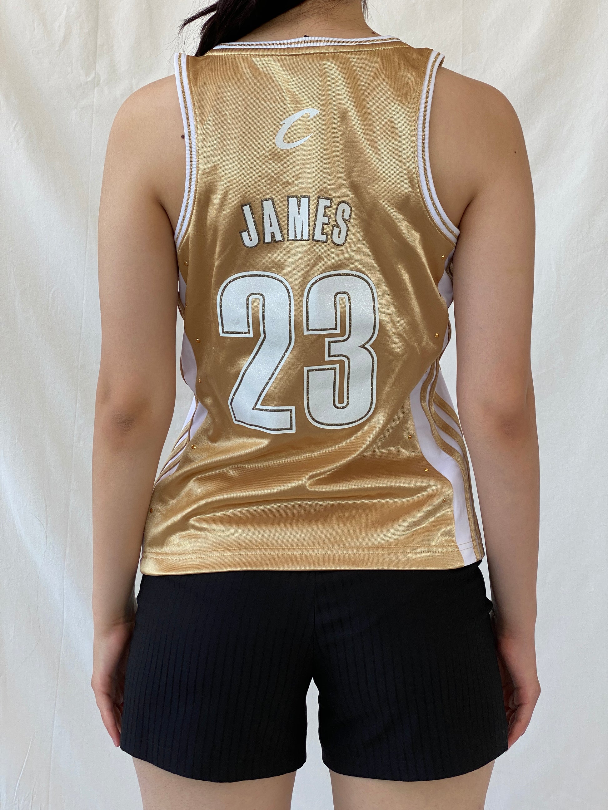 Rare Y2K Adidas NBA LeBron James #23 Gold Cleveland Cavaliers For Her Sporty Basketball Jersey - S - Balagan Vintage Jersey 00s, adidas, Ayah, beaded, Jersey, NEW IN, summer, women top