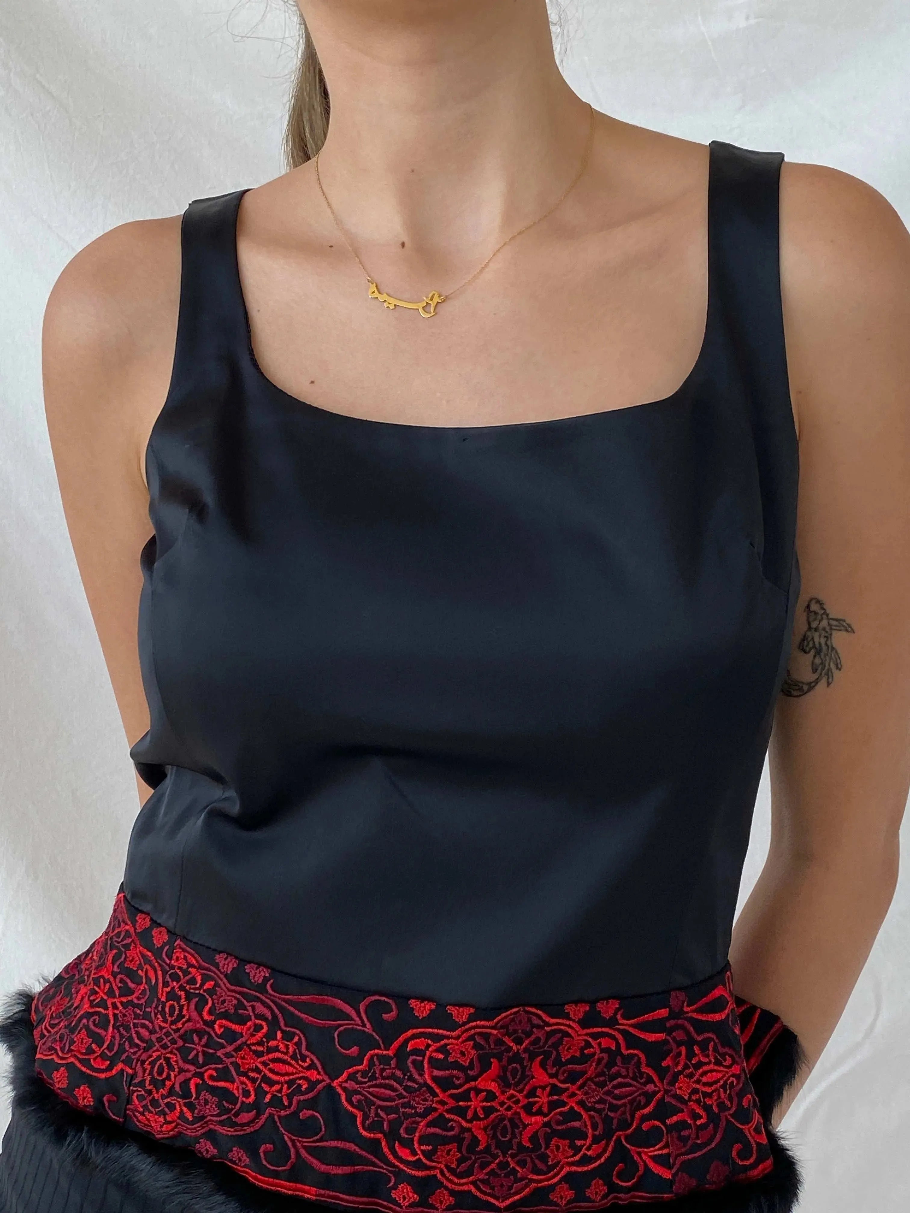 Sinéquanone Paris Open Back Black Red Embroidery Top - M - Balagan Vintage Sleeveless Top floral embroidery, Mira, sleeveless top, women top
