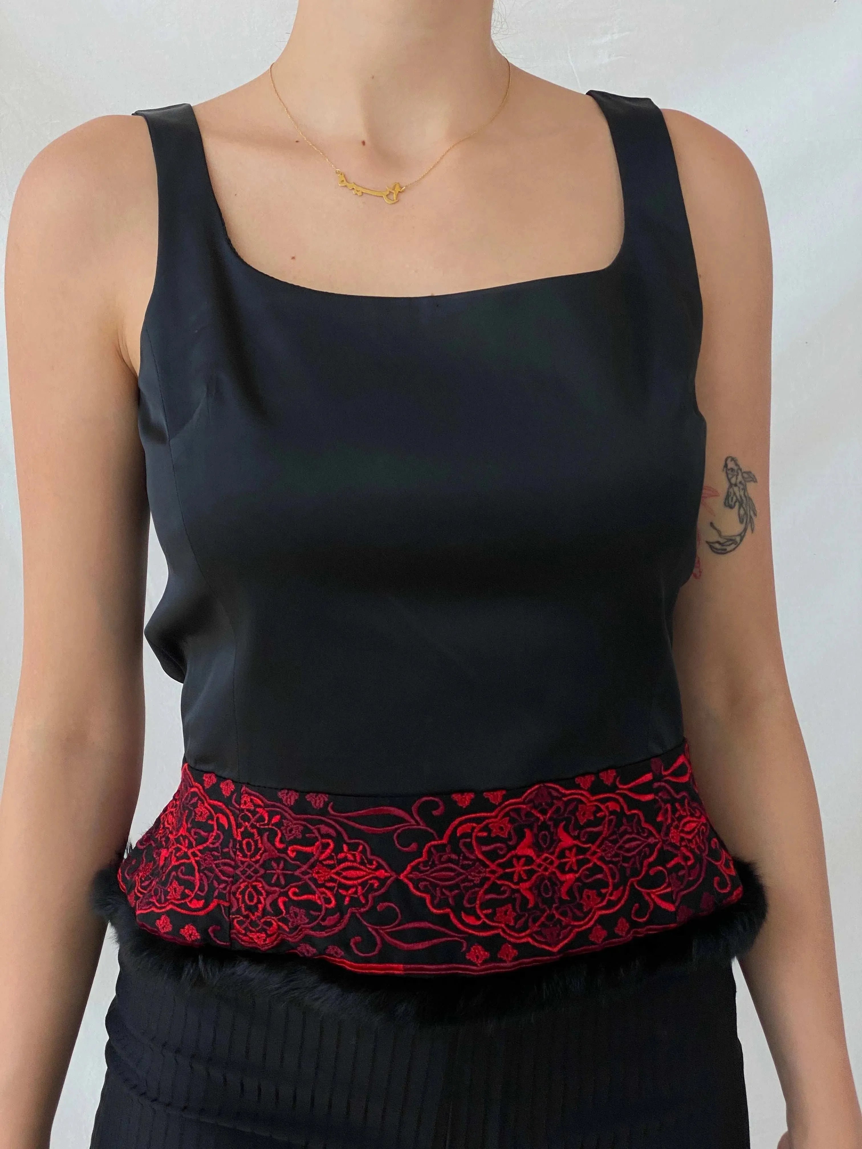 Sinéquanone Paris Open Back Black Red Embroidery Top - M - Balagan Vintage Sleeveless Top floral embroidery, Mira, sleeveless top, women top