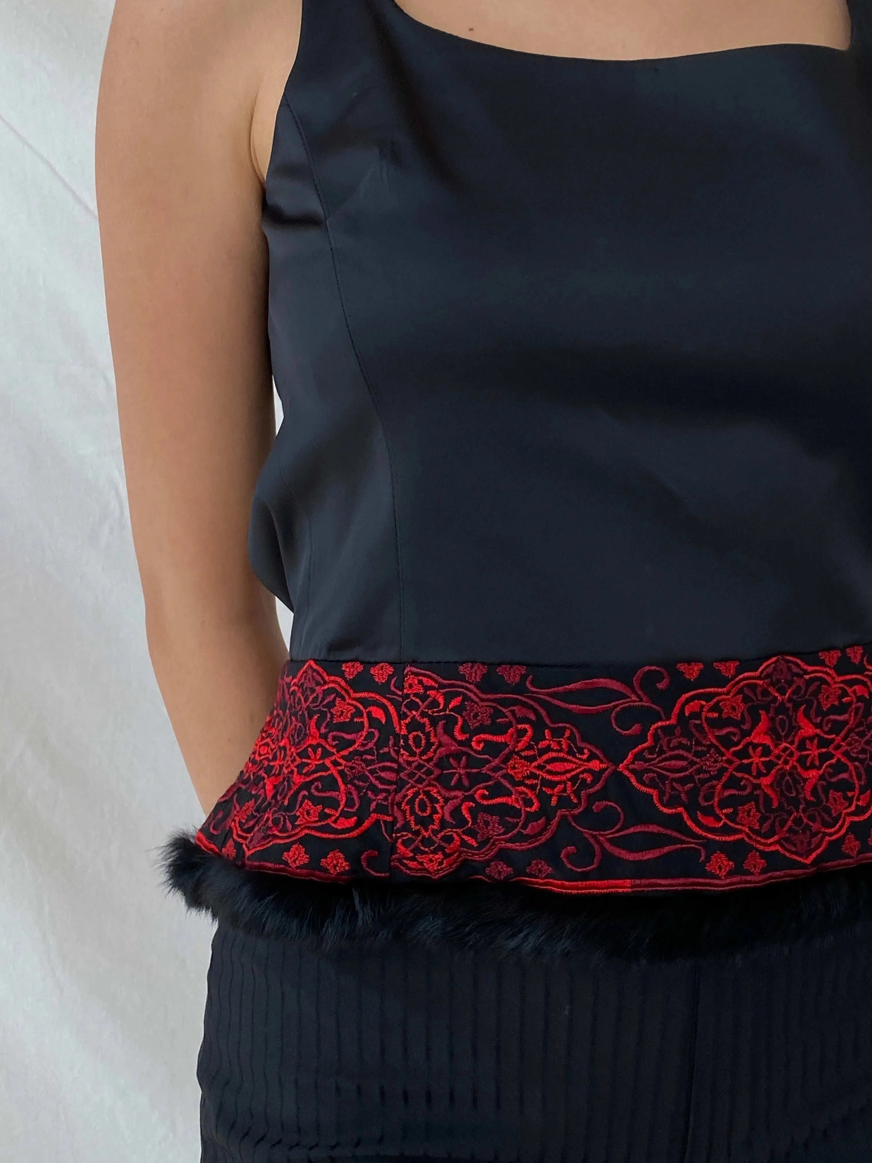 Sinéquanone Paris Open Back Black Red Embroidery Top - M - Balagan Vintage Sleeveless Top floral embroidery, Mira, sleeveless top, women top