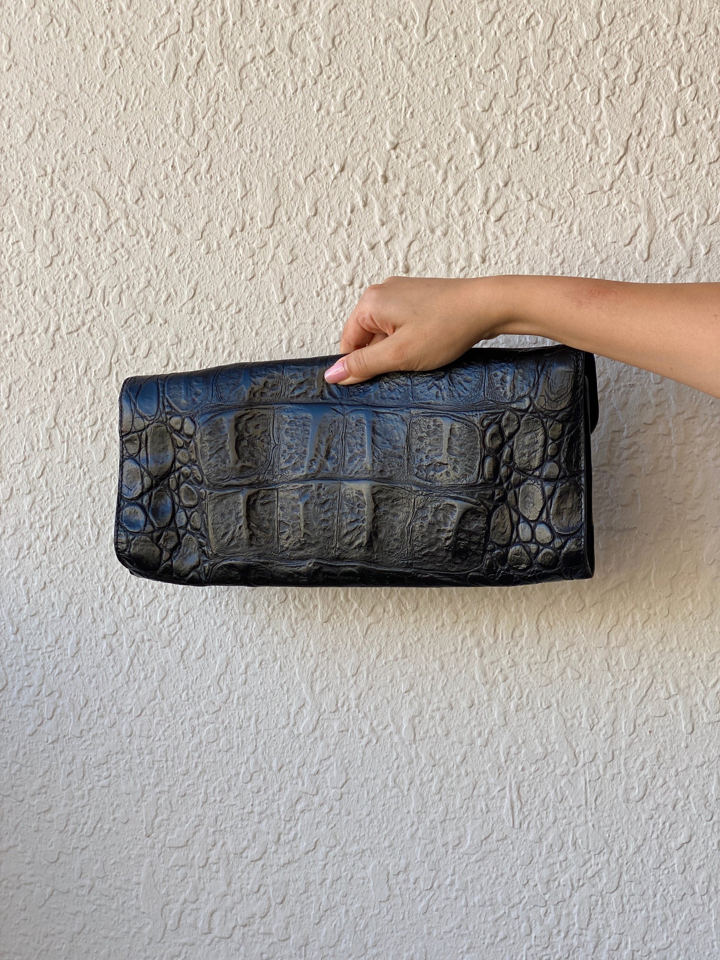 Sondra Roberts Black Crocodile Embossed Leather Evening Clutch - Balagan Vintage Clutch 00s, 90s, bag, NEW IN, summer, Y2K