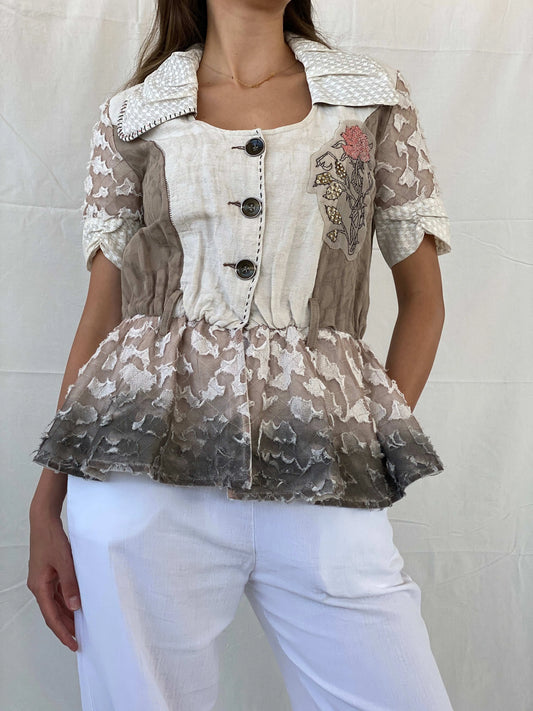 Statement Angels Never Die Linen Lace Blend Embellished Blazer - L - Balagan Vintage Half Sleeve Blazer 90s, blazer, Coats&Jackets, Deals, full sleeve blazer, Mira, winter, Women's Blazers
