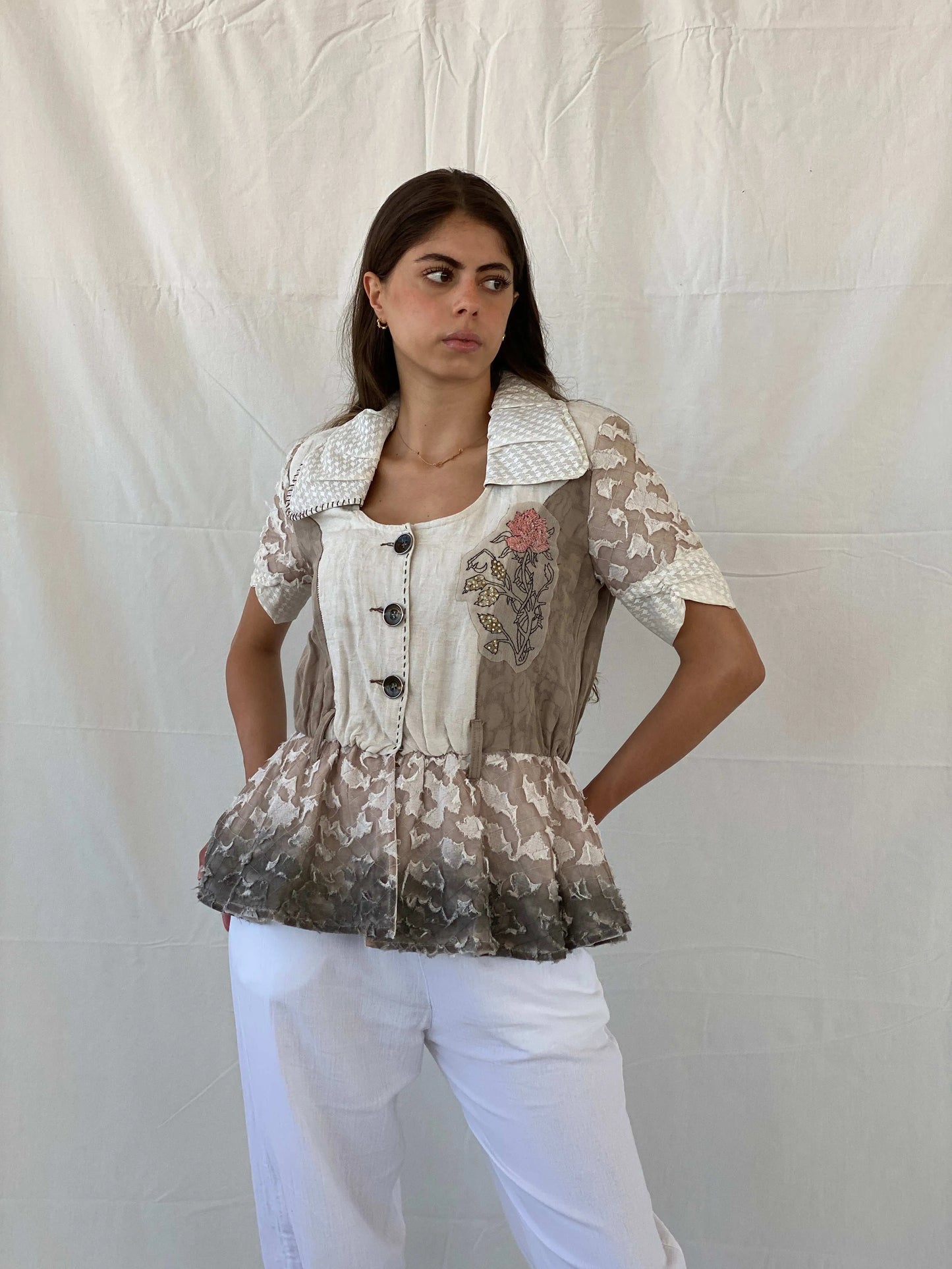 Statement Angels Never Die Linen Lace Blend Embellished Blazer - L - Balagan Vintage Half Sleeve Blazer 90s, blazer, Coats&Jackets, Deals, full sleeve blazer, Mira, winter, Women's Blazers