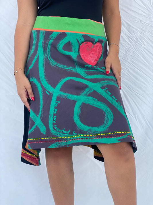 Statement Desigual You And Me Black Boho Midi Skirt - XL - Balagan Vintage Midi Skirt 00s, 90s, cargo skirt, Dina, midi skirt