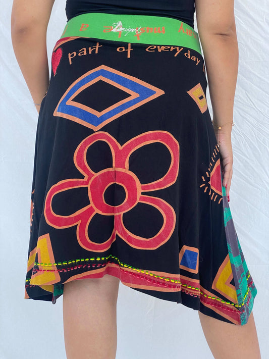 Statement Desigual You And Me Black Boho Midi Skirt - XL - Balagan Vintage Midi Skirt 00s, 90s, cargo skirt, Dina, midi skirt