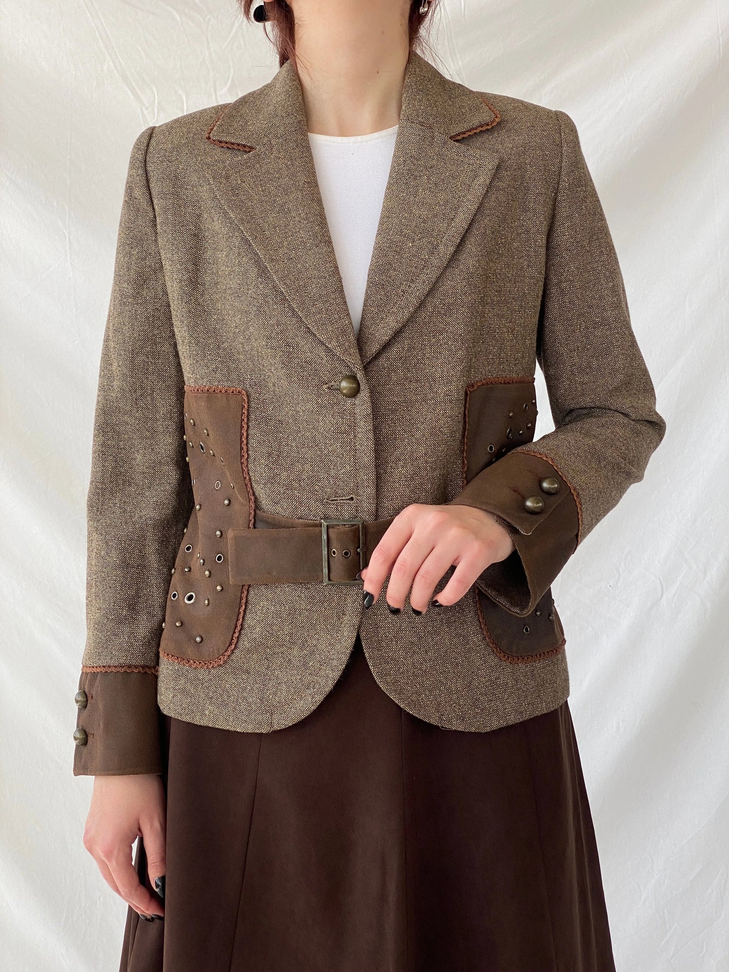Statement Gürler Giyim Women’s Suede-Like Patches Brown Blazer - L - Balagan Vintage Blazer 00s, Ayah, blazer, Coats&Jackets, consignment, Dana, tweed blazer, vintage blazer, Women's Blazers