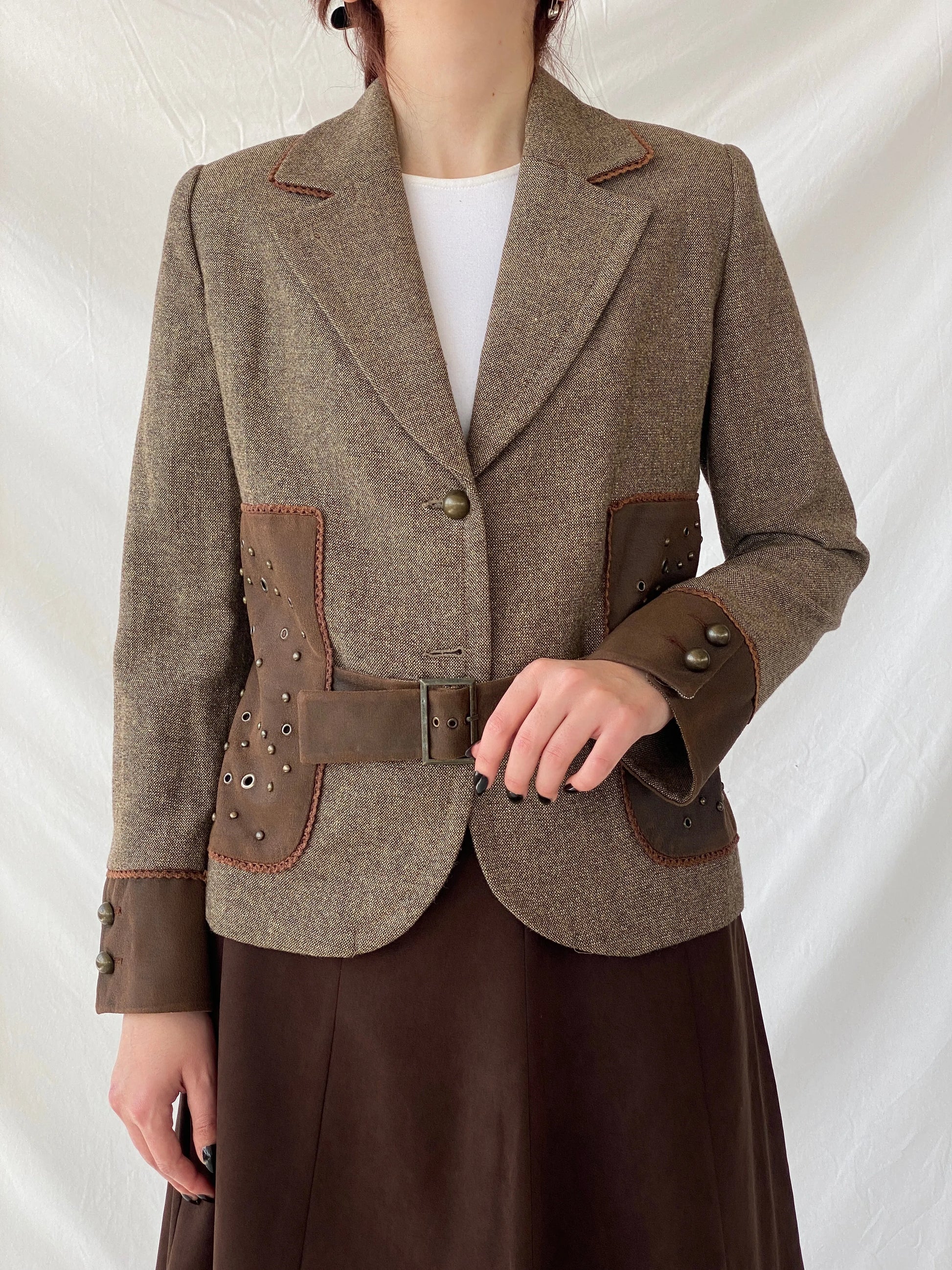 Statement Gürler Giyim Women’s Suede-Like Patches Brown Blazer - L - Balagan Vintage Blazer 00s, Ayah, blazer, Coats&Jackets, consignment, Dana, tweed blazer, vintage blazer, Women's Blazers