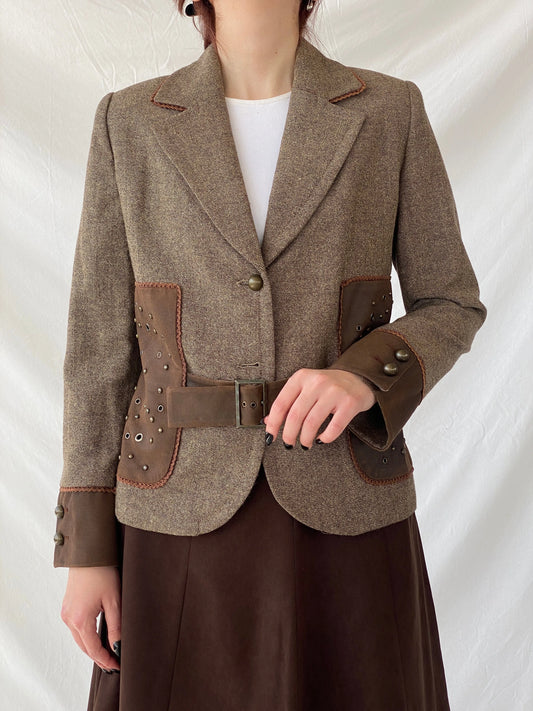 Statement Gürler Giyim Women’s Suede-Like Patches Brown Blazer - L - Balagan Vintage Blazer 00s, Ayah, blazer, Coats&Jackets, consignment, Dana, tweed blazer, vintage blazer, Women's Blazers