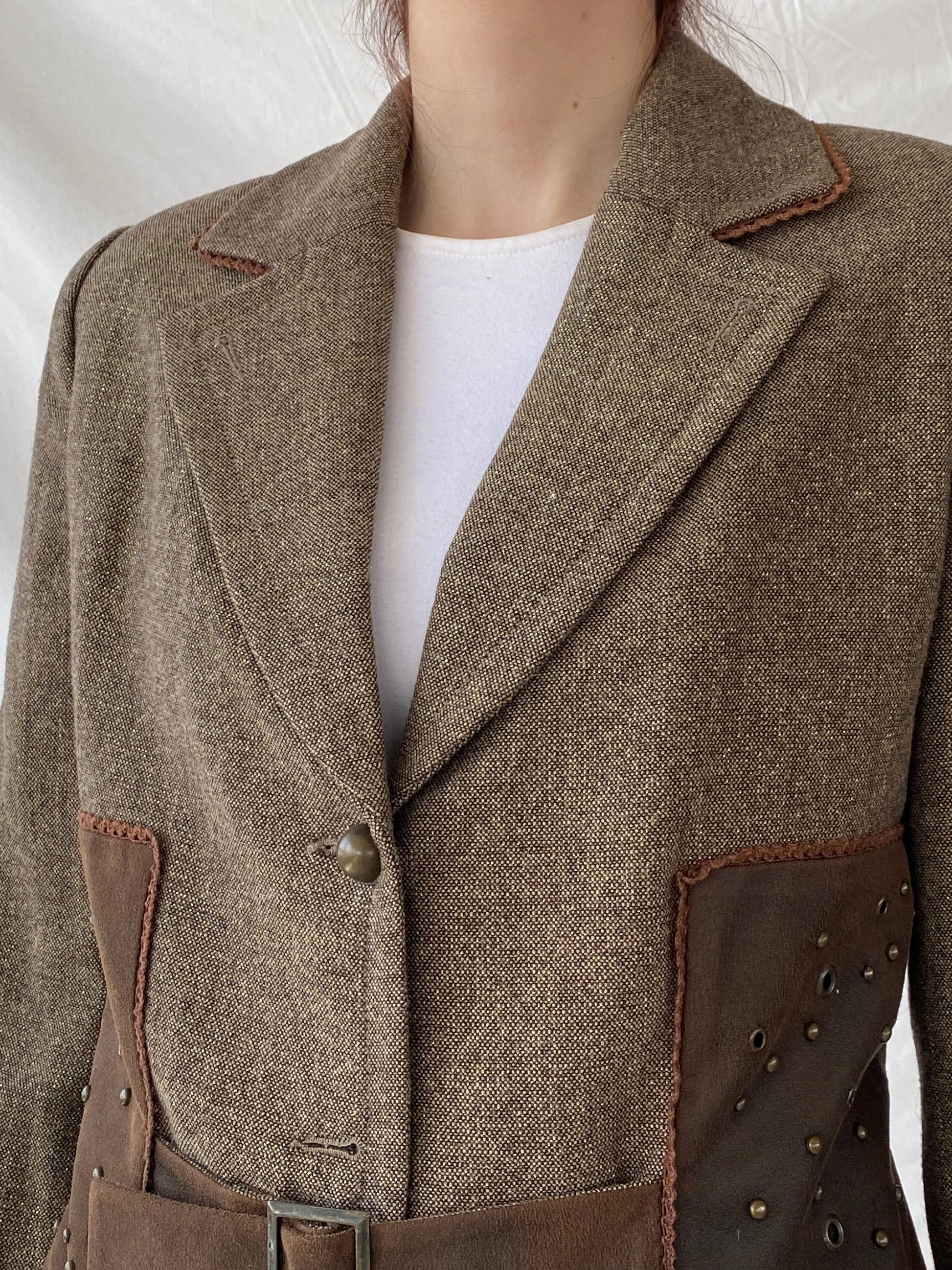 Statement Gürler Giyim Women’s Suede-Like Patches Brown Blazer - L - Balagan Vintage Blazer 00s, Ayah, blazer, Coats&Jackets, consignment, Dana, tweed blazer, vintage blazer, Women's Blazers