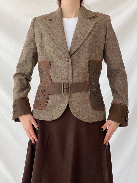 Statement Gürler Giyim Women’s Suede-Like Patches Brown Blazer - L - Balagan Vintage Blazer 00s, Ayah, blazer, Coats&Jackets, consignment, Dana, tweed blazer, vintage blazer, Women's Blazers