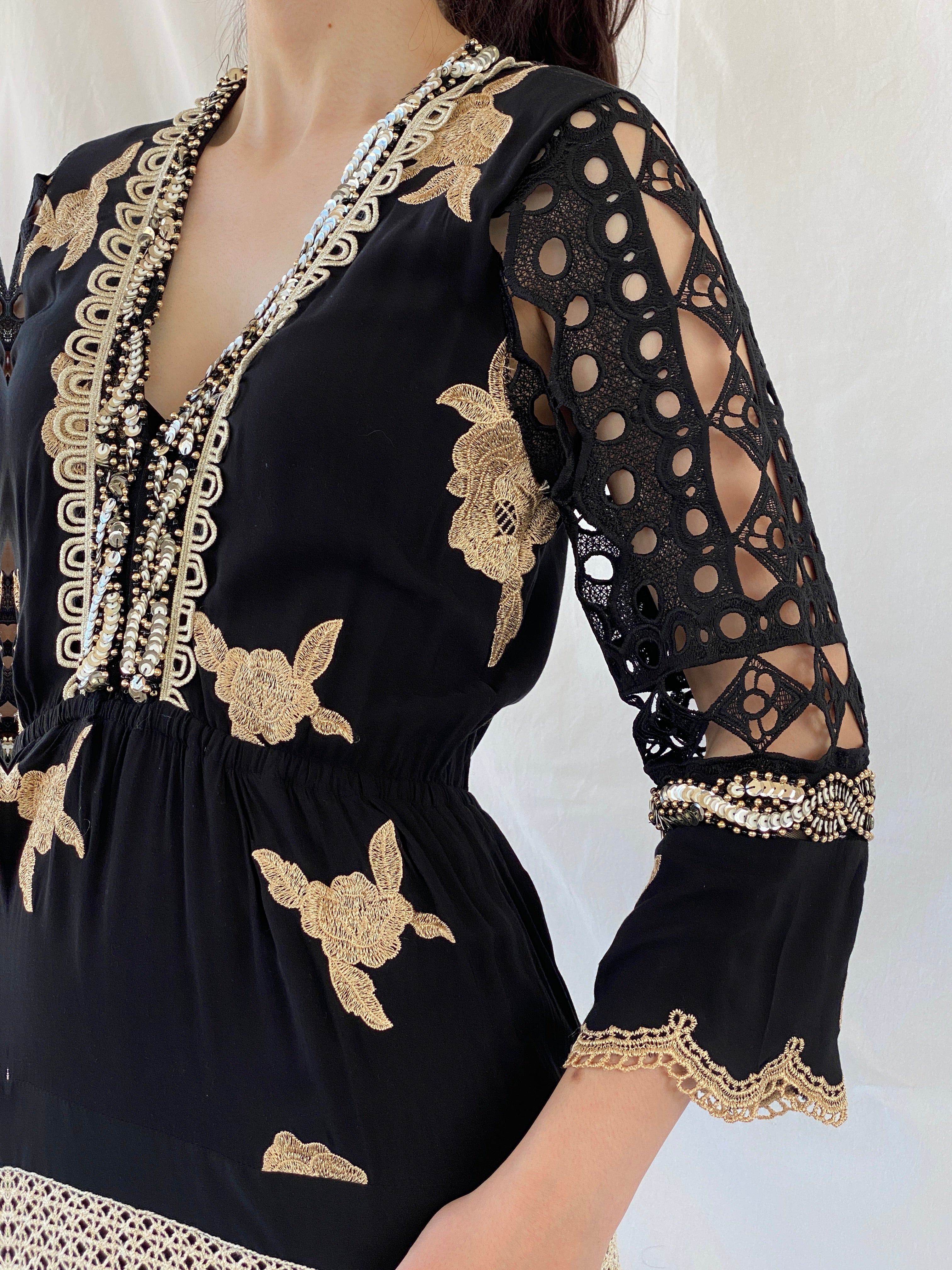 Statement Laurie & Joe Black Boho Core Embellished Indie Short Dress - M - Balagan Vintage Midi Dress Ayah, black dress, Boho, consignment, dress, Janan, midi dress, NEW IN, vintage dress, Wedding Guest