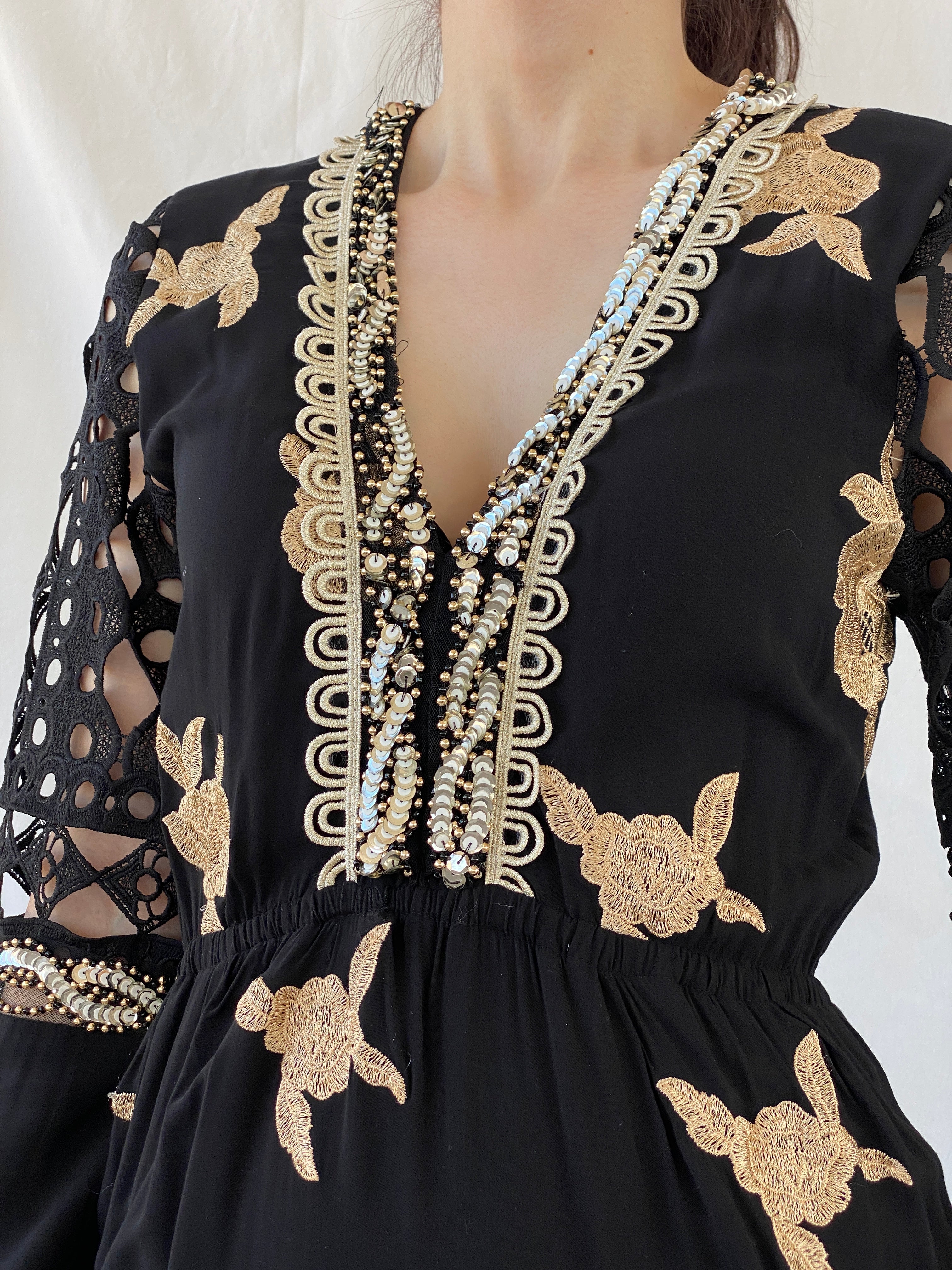 Statement Laurie & Joe Black Boho Core Embellished Indie Short Dress - M - Balagan Vintage Midi Dress Ayah, black dress, Boho, consignment, dress, Janan, midi dress, NEW IN, vintage dress, Wedding Guest