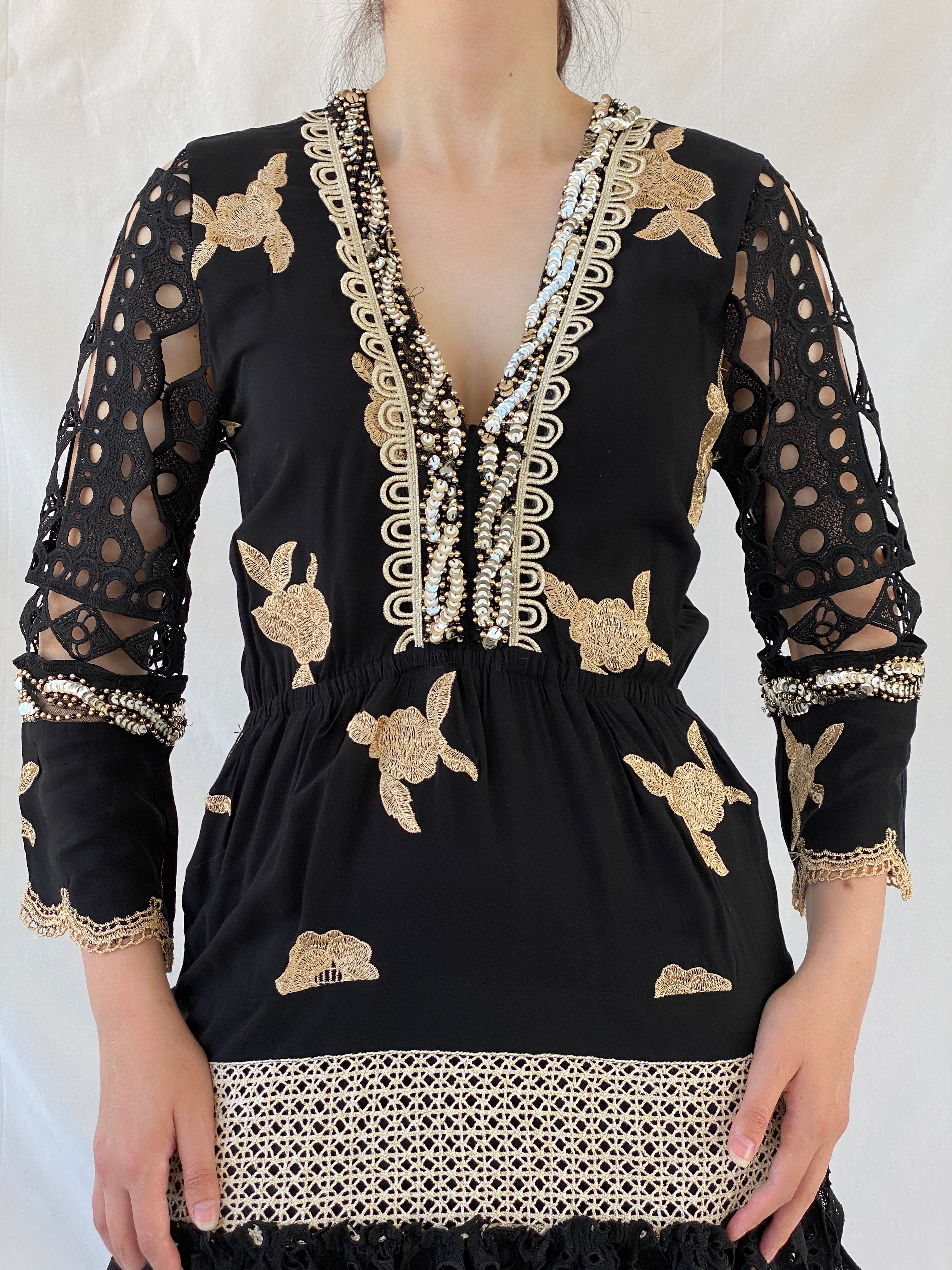 Statement Laurie & Joe Black Boho Core Embellished Indie Short Dress - M - Balagan Vintage Midi Dress Ayah, black dress, Boho, consignment, dress, Janan, midi dress, NEW IN, vintage dress, Wedding Guest