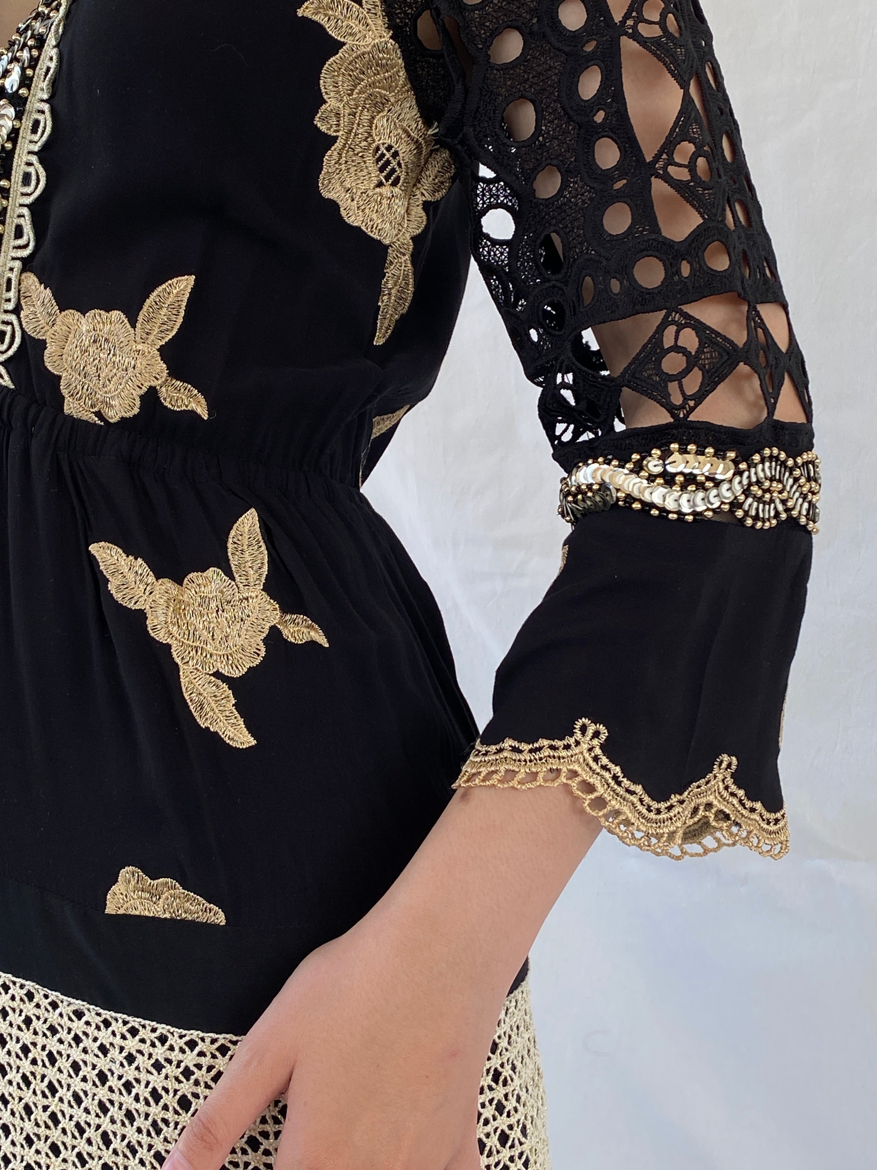 Statement Laurie & Joe Black Boho Core Embellished Indie Short Dress - M - Balagan Vintage Midi Dress Ayah, black dress, Boho, consignment, dress, Janan, midi dress, NEW IN, vintage dress, Wedding Guest