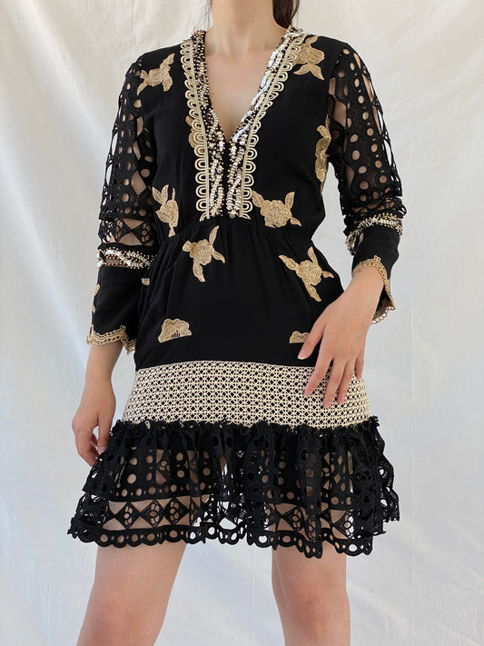 Statement Laurie & Joe Black Boho Core Embellished Indie Short Dress - M - Balagan Vintage Midi Dress Ayah, black dress, Boho, consignment, dress, Janan, midi dress, NEW IN, vintage dress, Wedding Guest