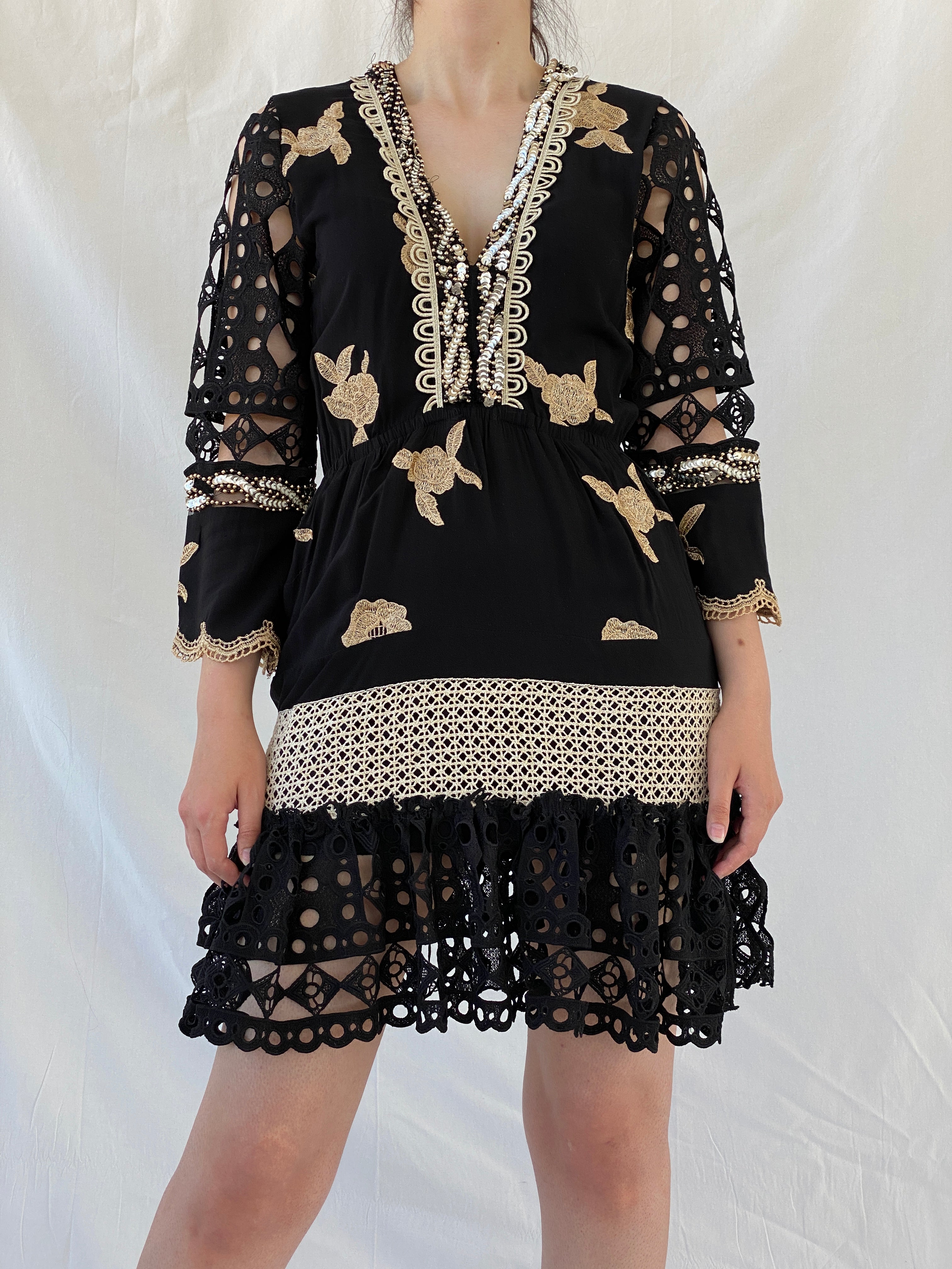 Statement Laurie & Joe Black Boho Core Embellished Indie Short Dress - M - Balagan Vintage Midi Dress Ayah, black dress, Boho, consignment, dress, Janan, midi dress, NEW IN, vintage dress, Wedding Guest