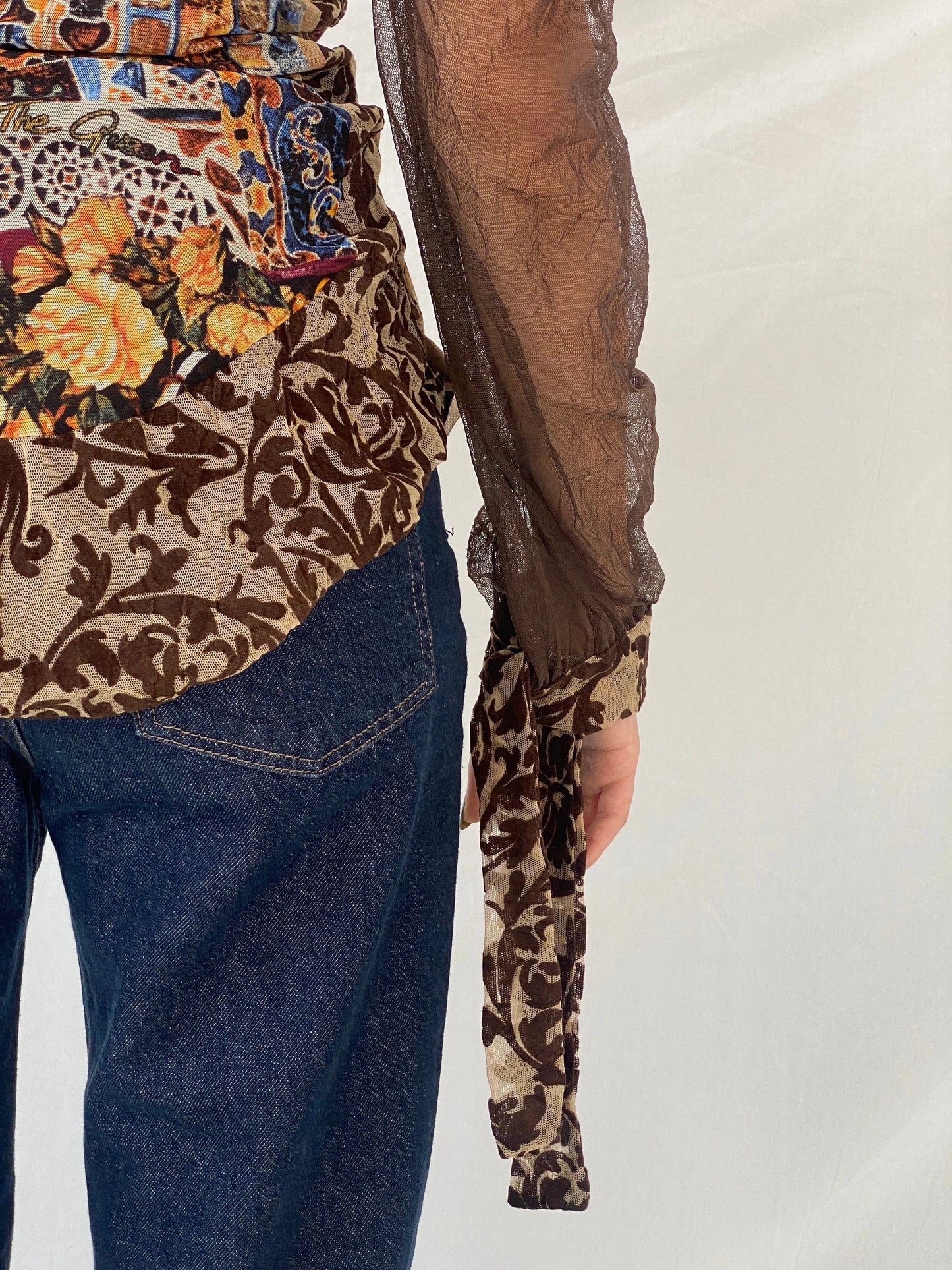 Statement Save The Queen Brown Long Sheer Sleeves Asymmetric Top - M - Balagan Vintage Full Sleeve Top 00s, consignment, Danadabbas, full sleeve top, rare find, rare vintage, save the queen, Syntia, women top