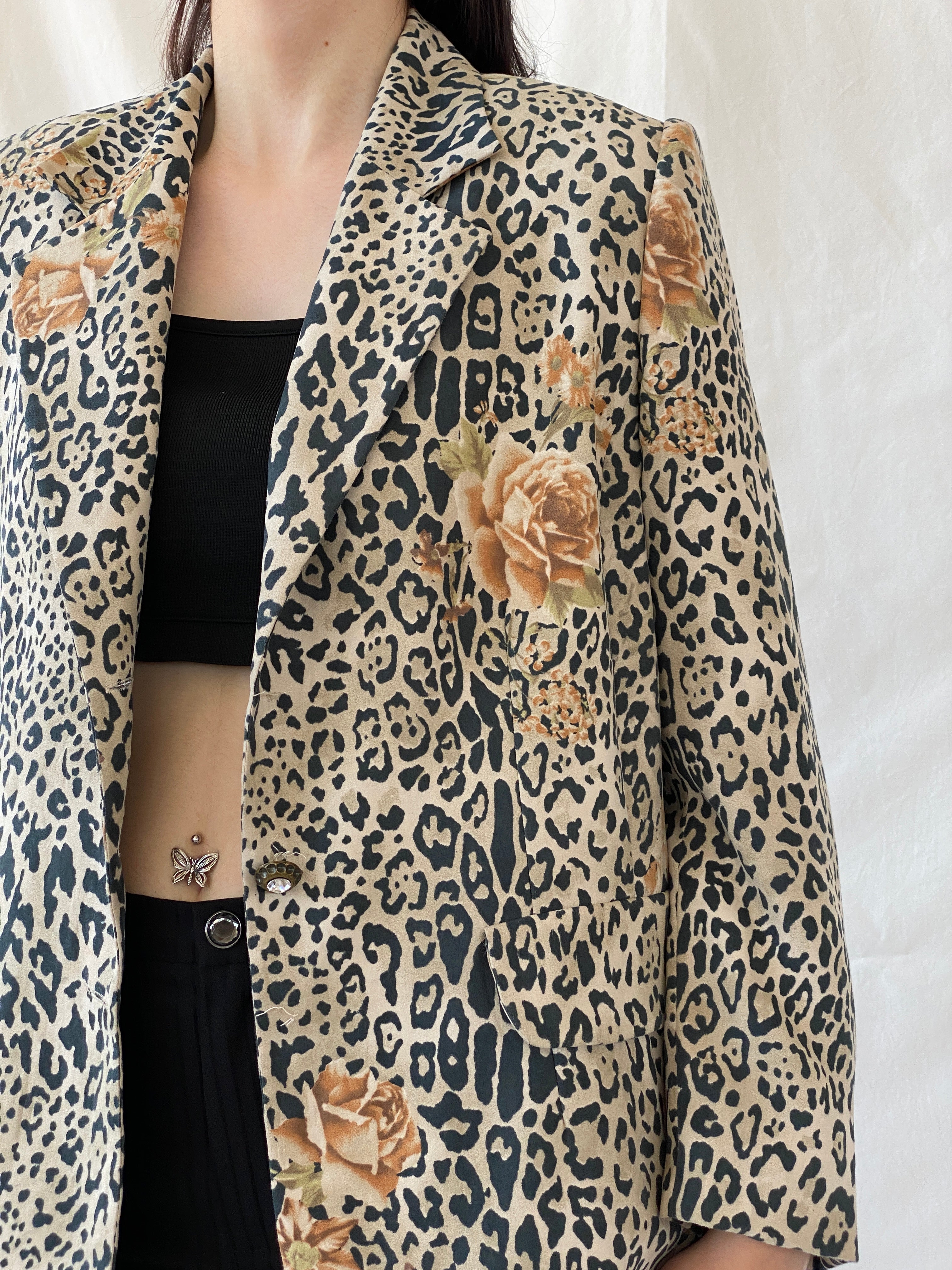 Statement SELMA Leopard Print Floral Brown Black Blazer - XL - Balagan Vintage Blazer 00s, animal print, Ayah, blazer, consignment, full sleeve blazer, NEW IN, Shereen, winter, Women's Blazers