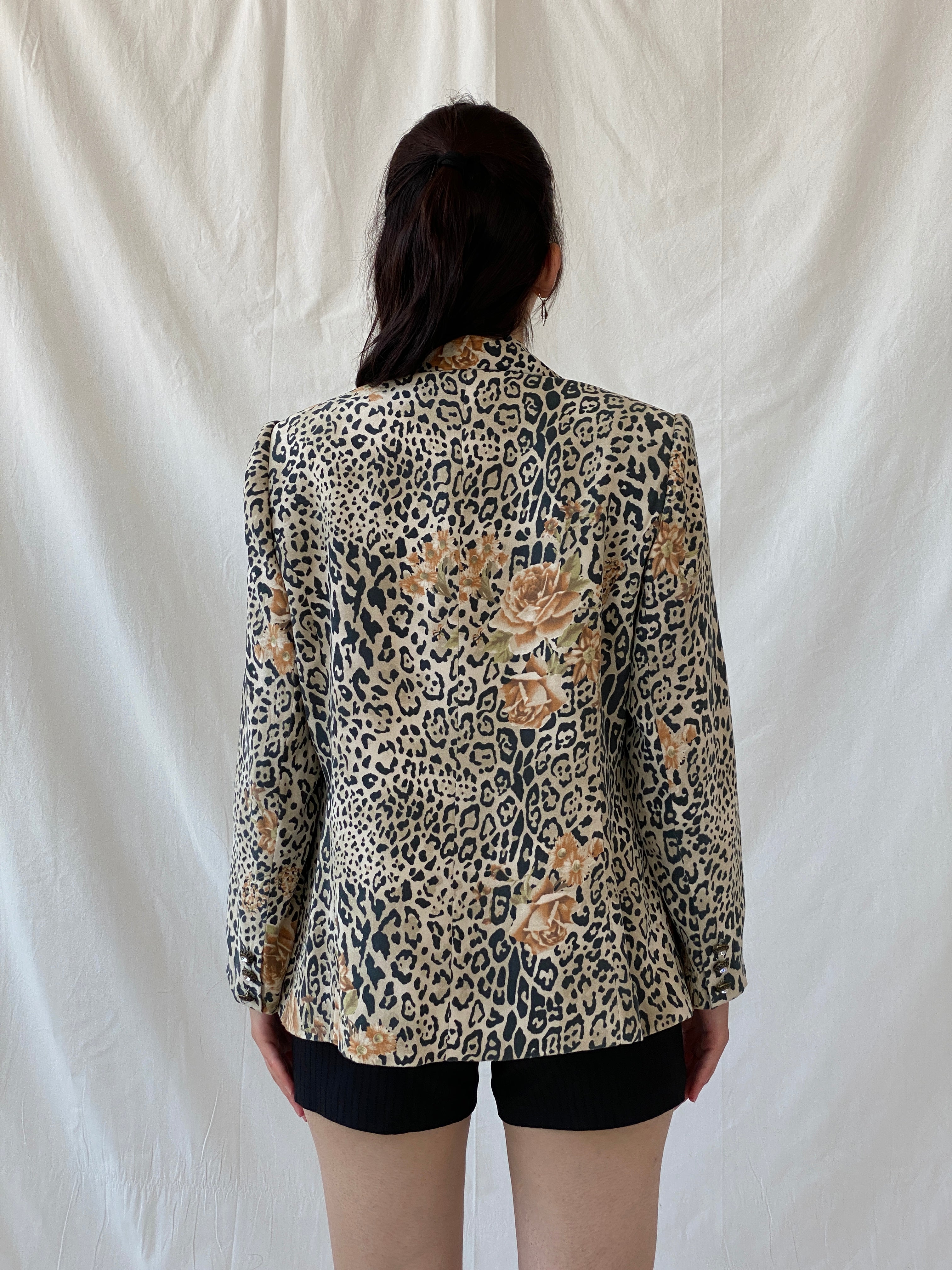 Statement SELMA Leopard Print Floral Brown Black Blazer - XL - Balagan Vintage Blazer 00s, animal print, Ayah, blazer, consignment, full sleeve blazer, NEW IN, Shereen, winter, Women's Blazers