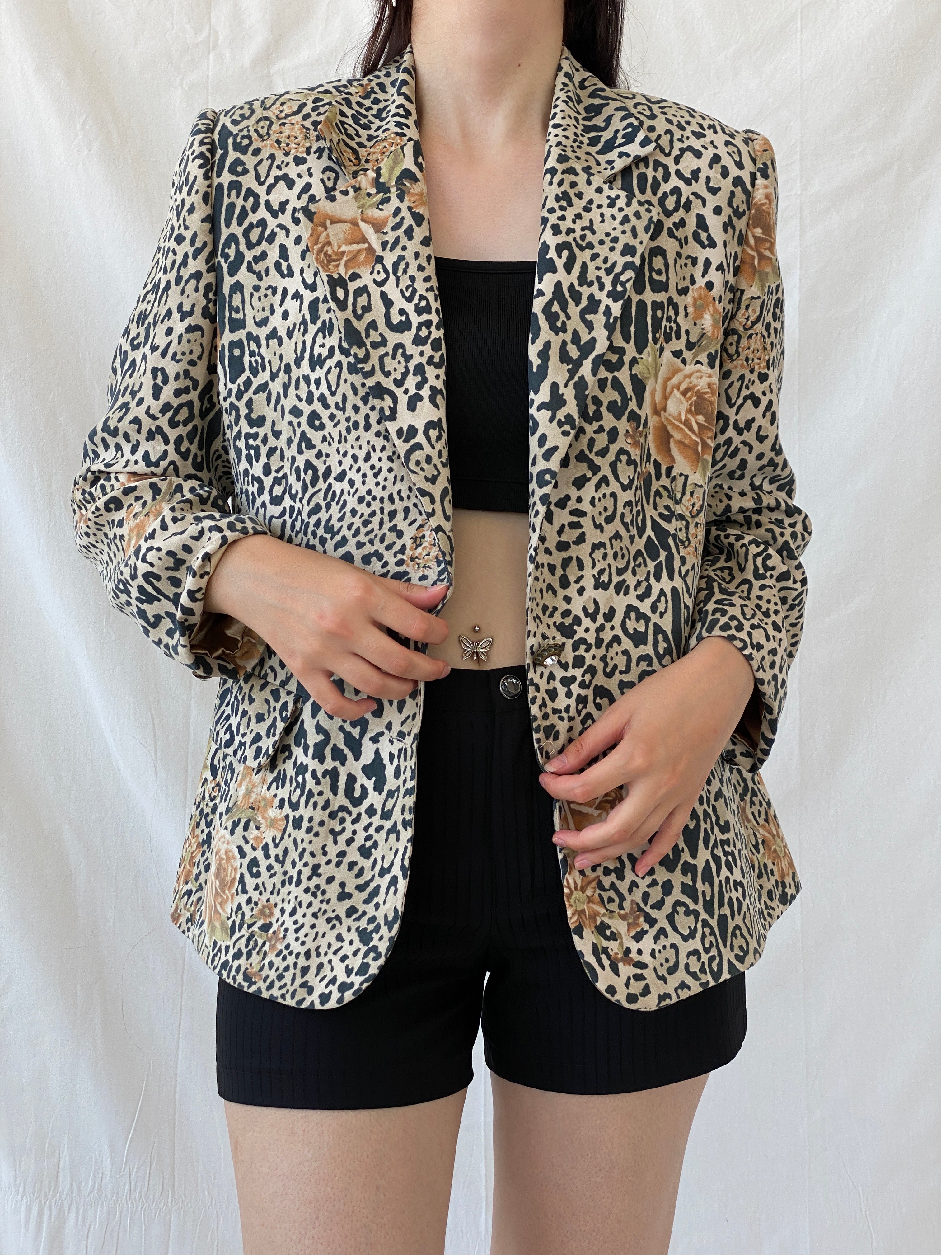 Statement SELMA Leopard Print Floral Brown Black Blazer - XL - Balagan Vintage Blazer 00s, animal print, Ayah, blazer, consignment, full sleeve blazer, NEW IN, Shereen, winter, Women's Blazers