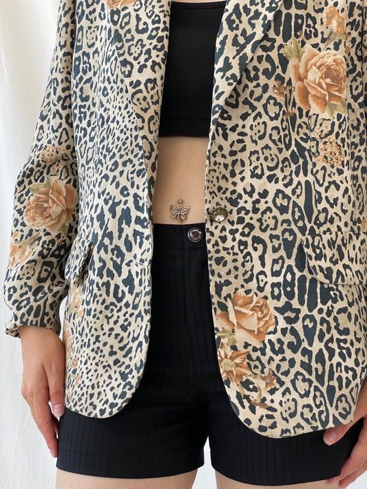 Statement SELMA Leopard Print Floral Brown Black Blazer - XL - Balagan Vintage Blazer 00s, animal print, Ayah, blazer, consignment, full sleeve blazer, NEW IN, Shereen, winter, Women's Blazers