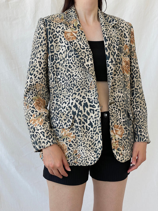 Statement SELMA Leopard Print Floral Brown Black Blazer - XL - Balagan Vintage Blazer 00s, animal print, Ayah, blazer, consignment, full sleeve blazer, NEW IN, Shereen, winter, Women's Blazers