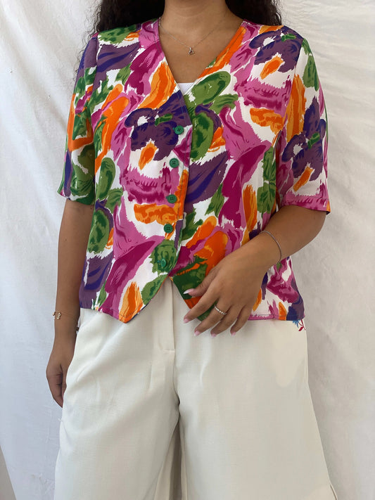 Statement Vintage Handmade Floral Print Shirt - L - Balagan Vintage Half Sleeve Shirt 00s, 90s, Deals, Dina, floral, floral shirt, half sleeve shirt, oversized, oversized shirt