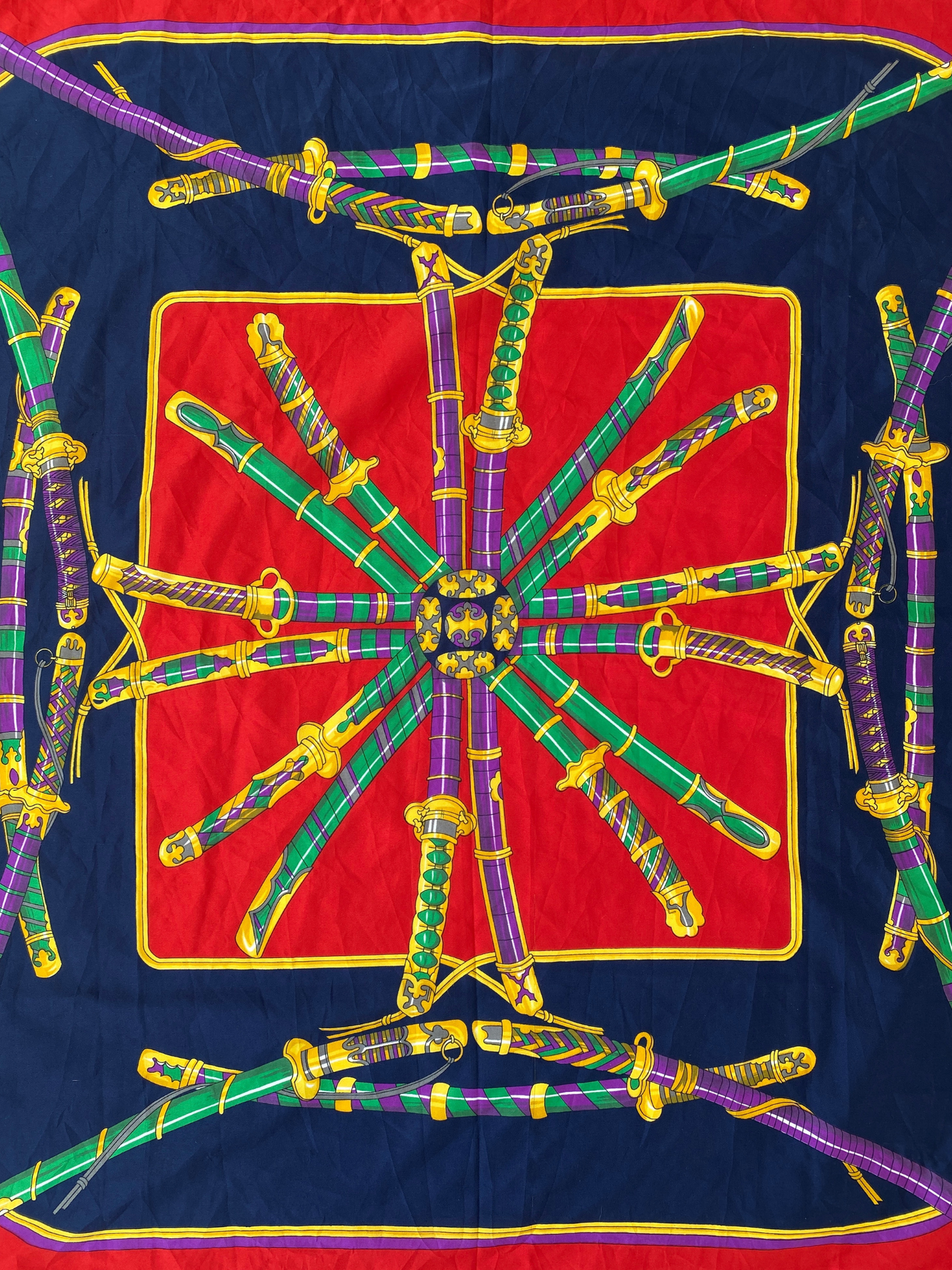 Statement Vintage JAGO Red Navy Sword Motif Square Scarf - Balagan Vintage Scarf 00s, multicolored, NEW IN, scarf, summer