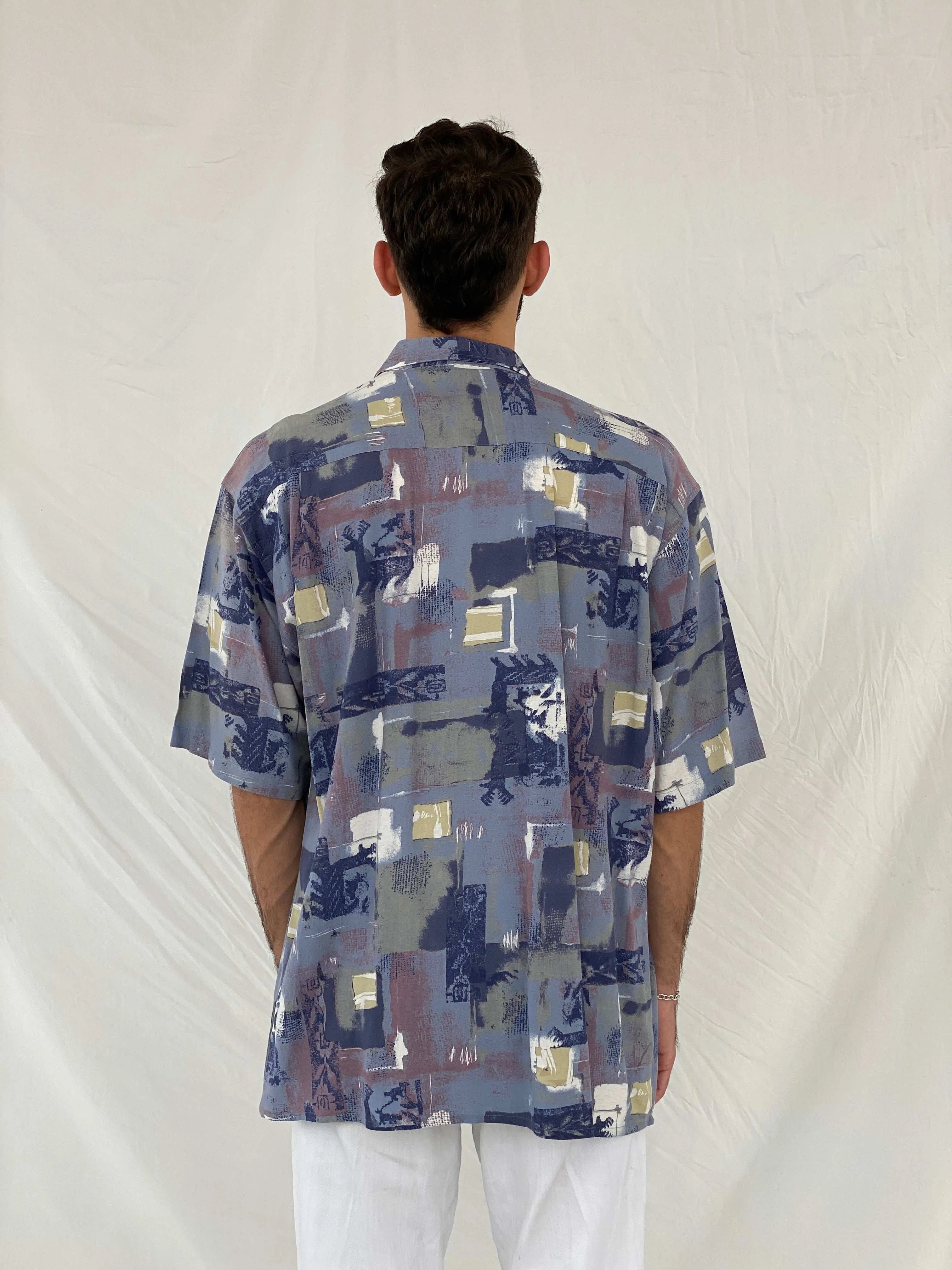 Statement Vintage Pierre Sangan Printed Blue Shirt Size 2XL - Balagan Vintage Half Sleeve Shirt 90s, Awsam, half sleeve shirt, mens shirt, printed shirt