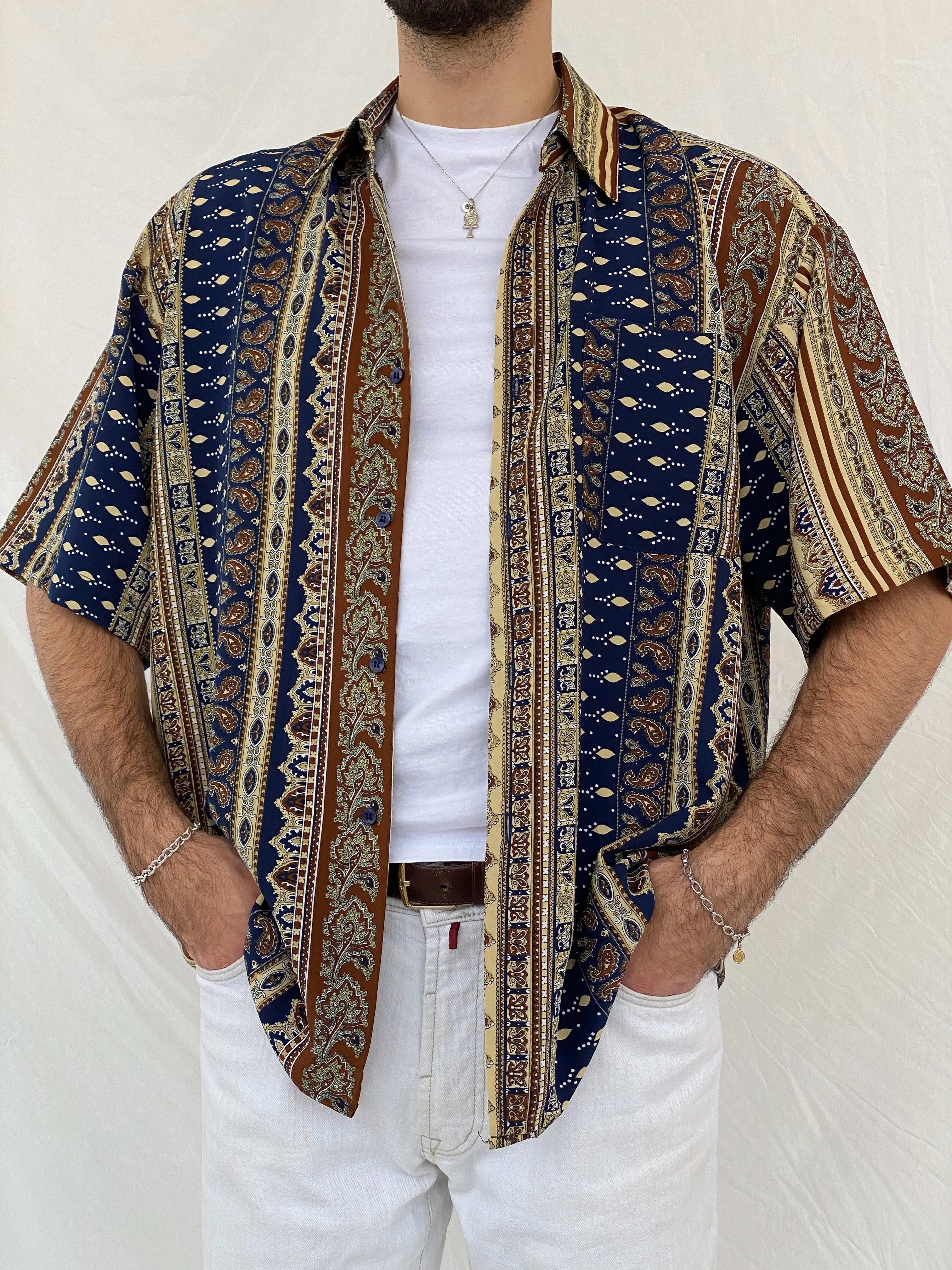 Statement Vintage Van Basten European Printed Shirt Size 2XL - Balagan Vintage Half Sleeve Shirt 80s, Awsam, half sleeve shirt, mens shirt, printed shirt