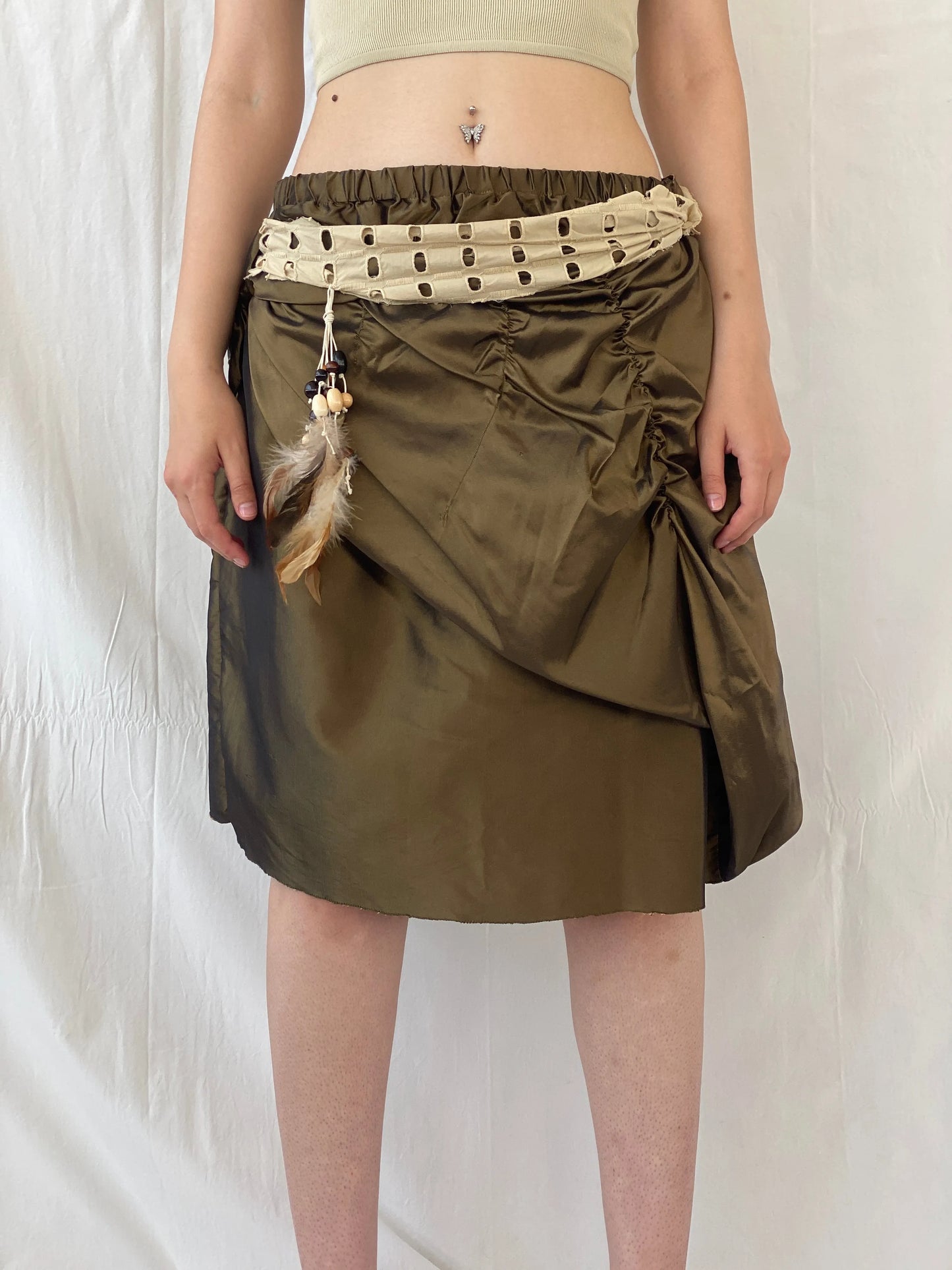 Statement Y2K Metallic Olive Green Short Women’s Skirt - L - Balagan Vintage Midi Skirt Ayah, midi skirt, summer