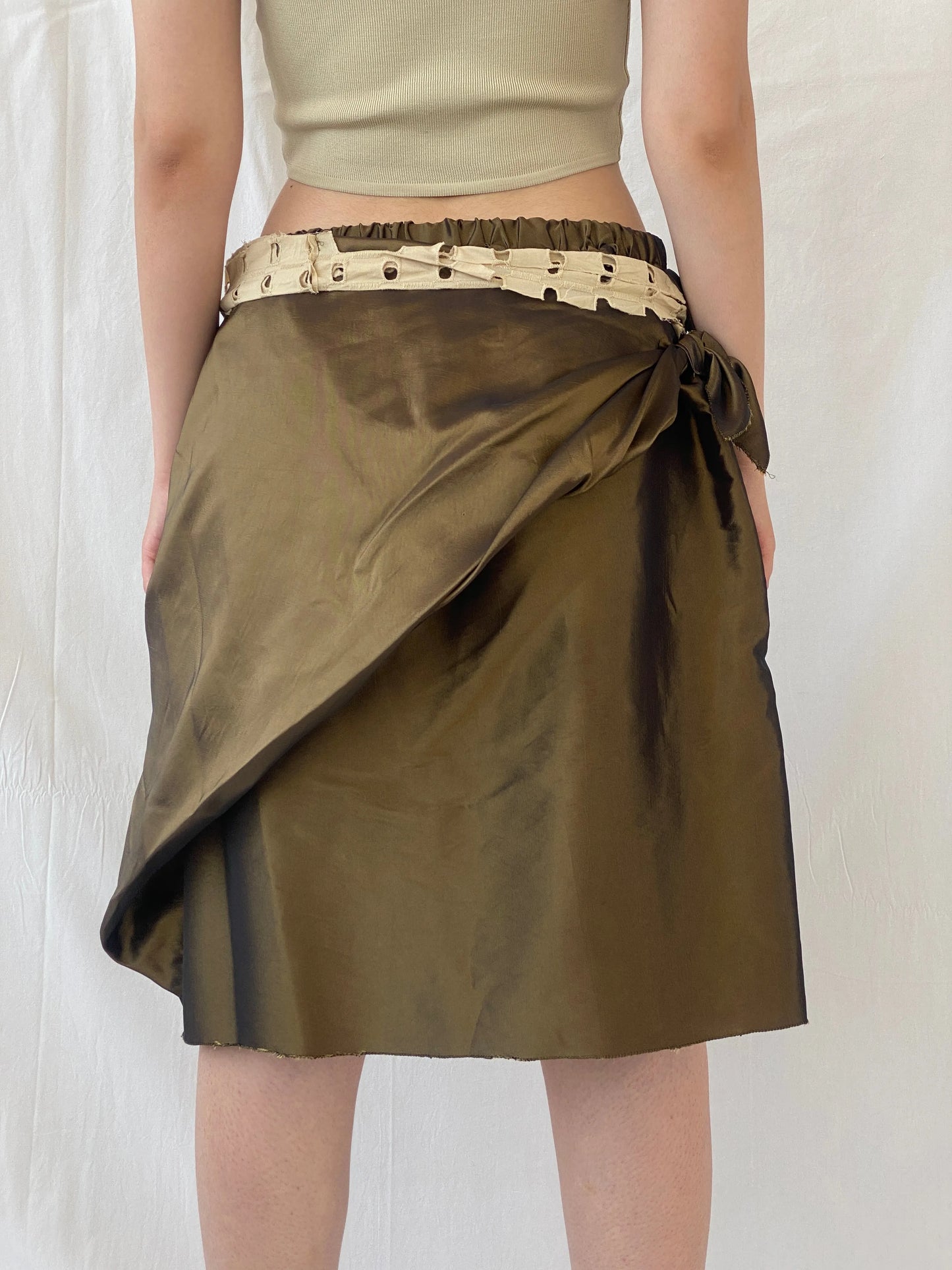 Statement Y2K Metallic Olive Green Short Women’s Skirt - L - Balagan Vintage Midi Skirt Ayah, midi skirt, summer